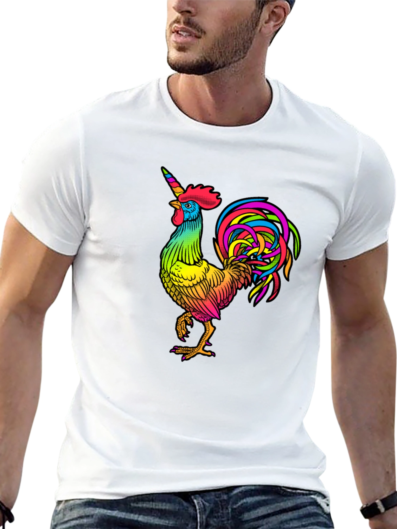 Black Rainbow Unicorn Rooster Graphic Tee view 13
