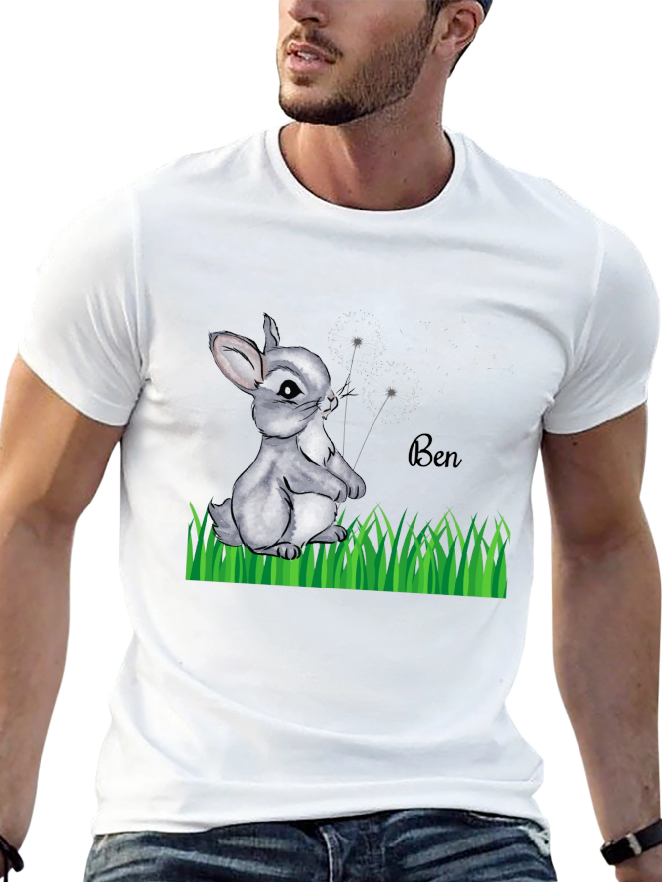 Cute Bunny 'Ben' Black T-Shirt - 13