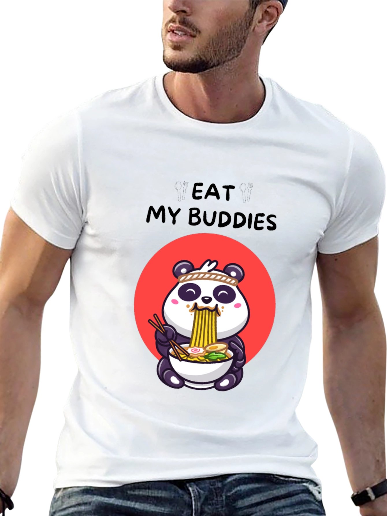 Black Eat My Buddies Panda Ramen T-Shirt view 13