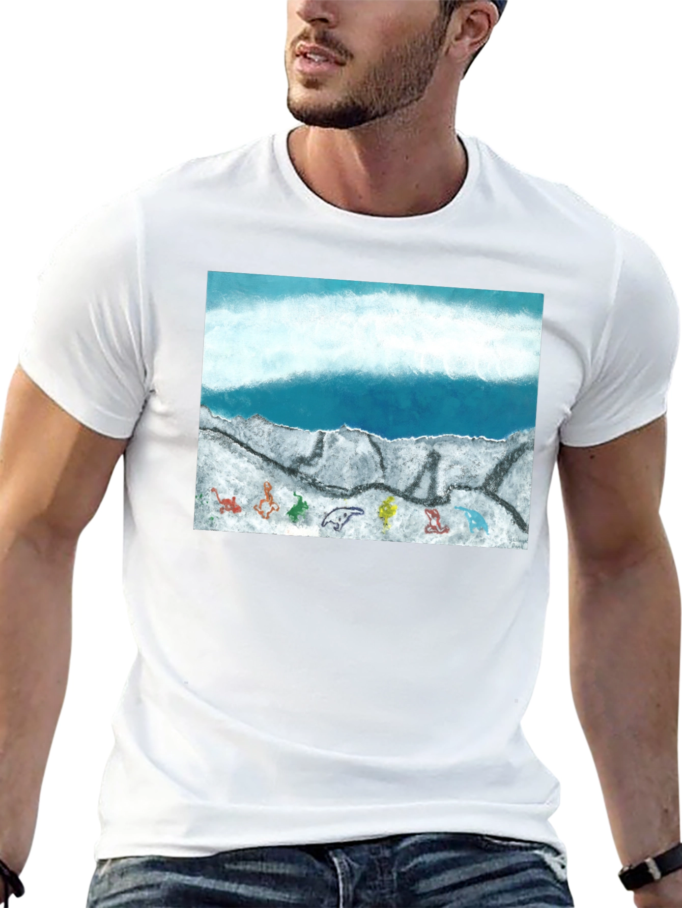 Ocean Scene Graphic Print Black T-Shirt - 13