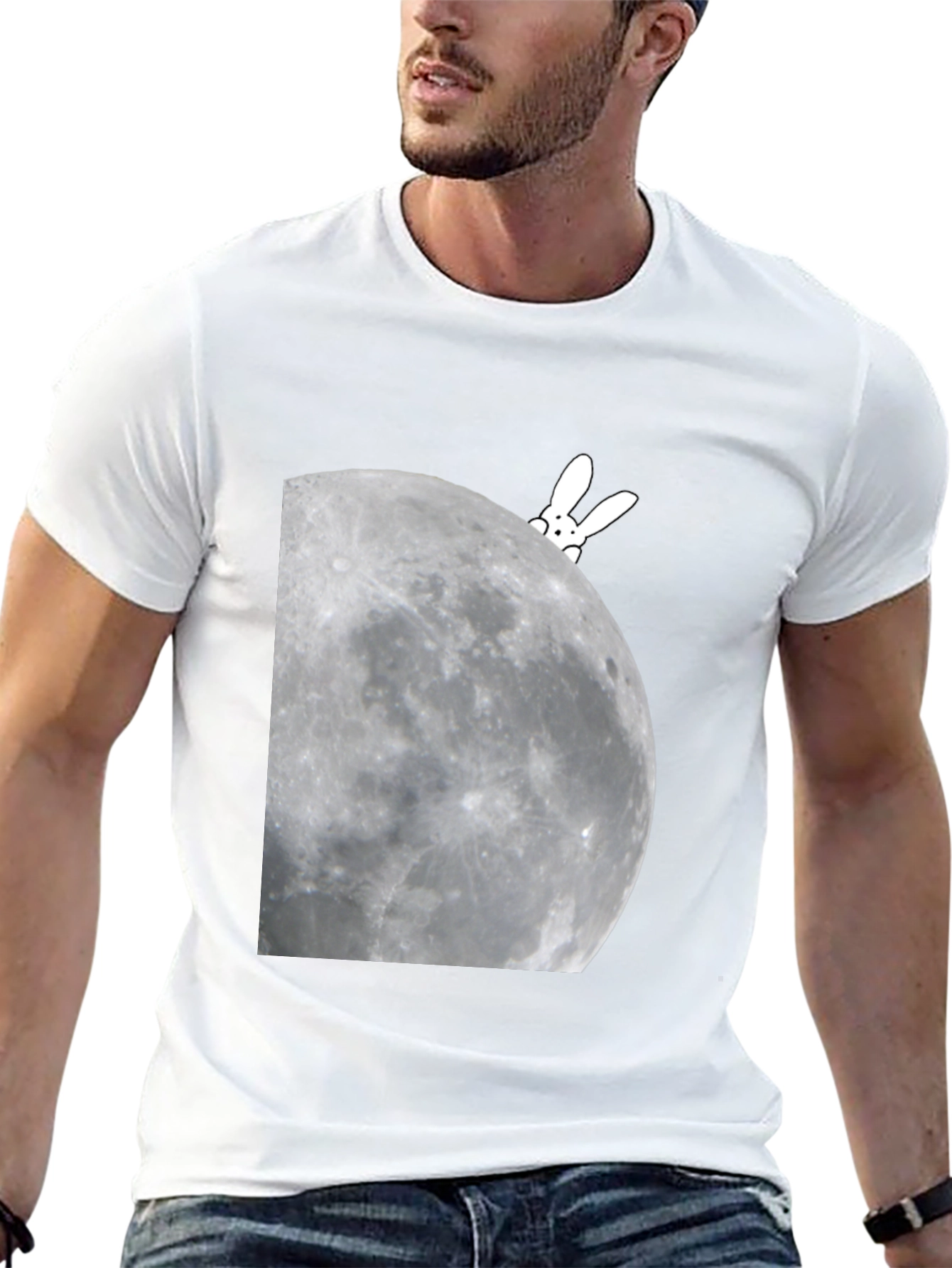 Black Bunny on the Moon Graphic Tee view 13