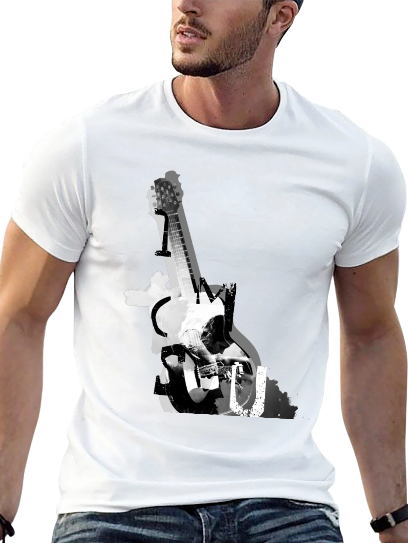 Guitar Graphic Print Tee - Black - 13