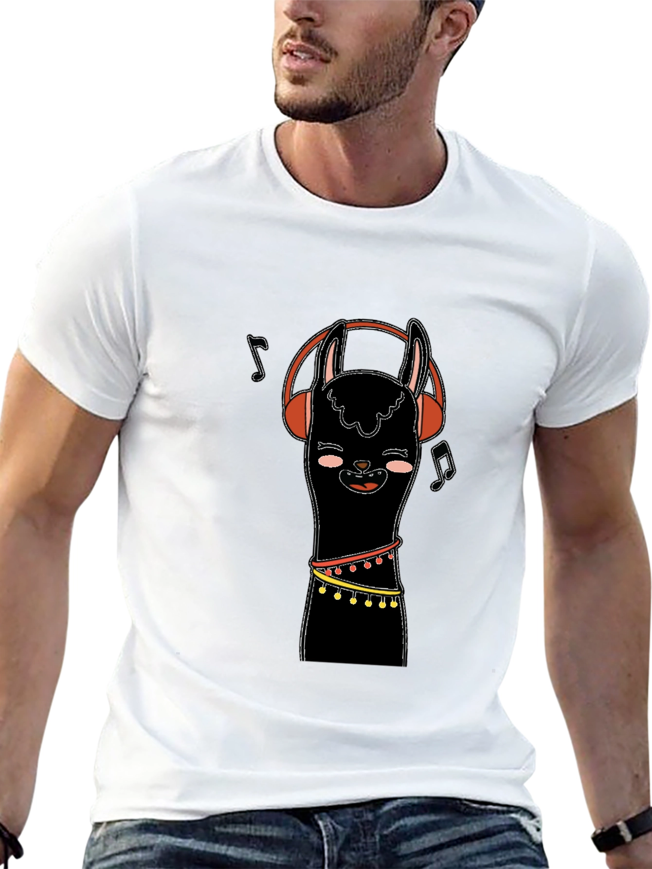 Black Llama Headphones Black Graphic Tee view 13