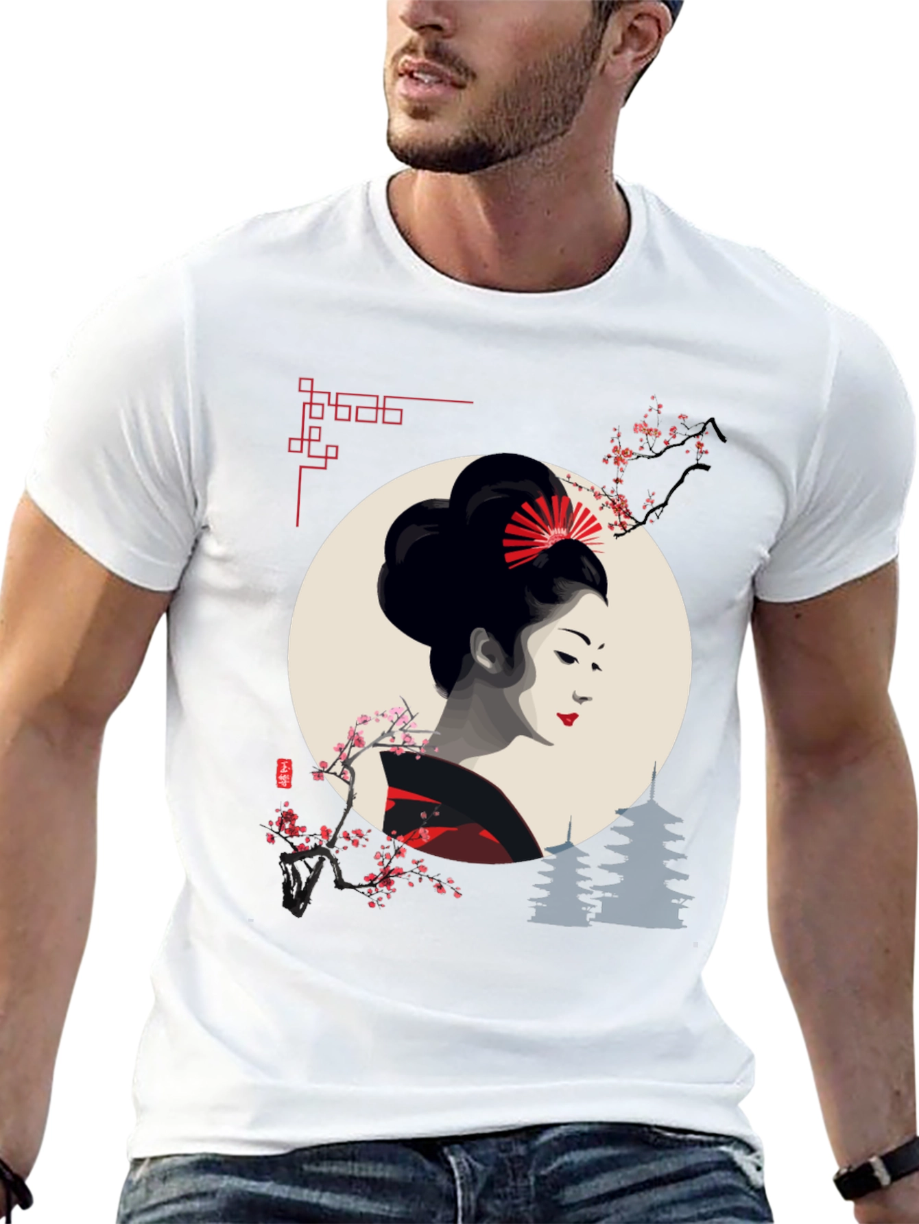 Black Geisha Graphic Print Black T-Shirt view 13