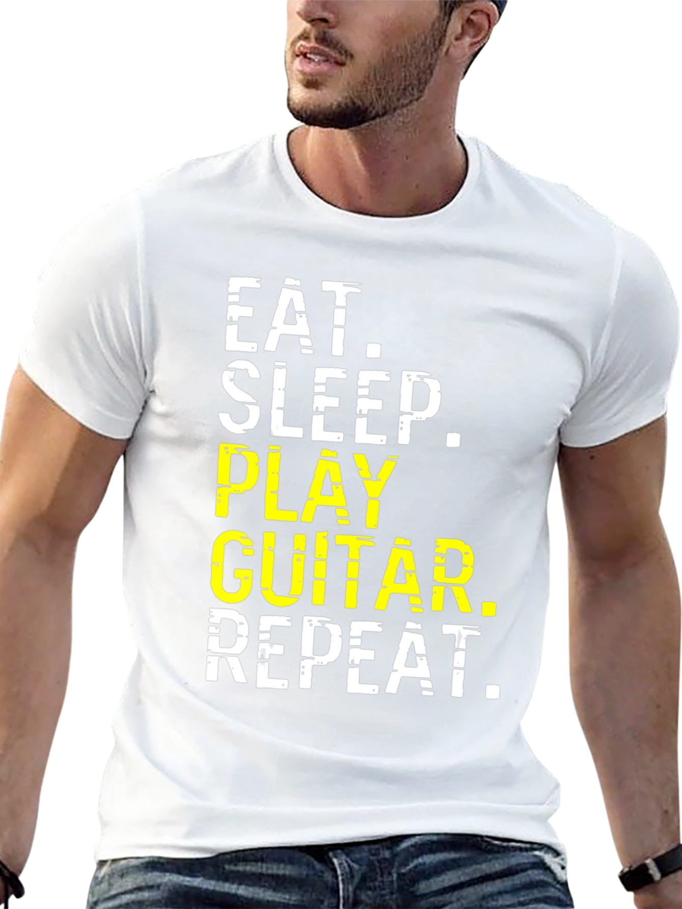 Black Eat Sleep Play Guitar Repeat Graphic Tee view 13