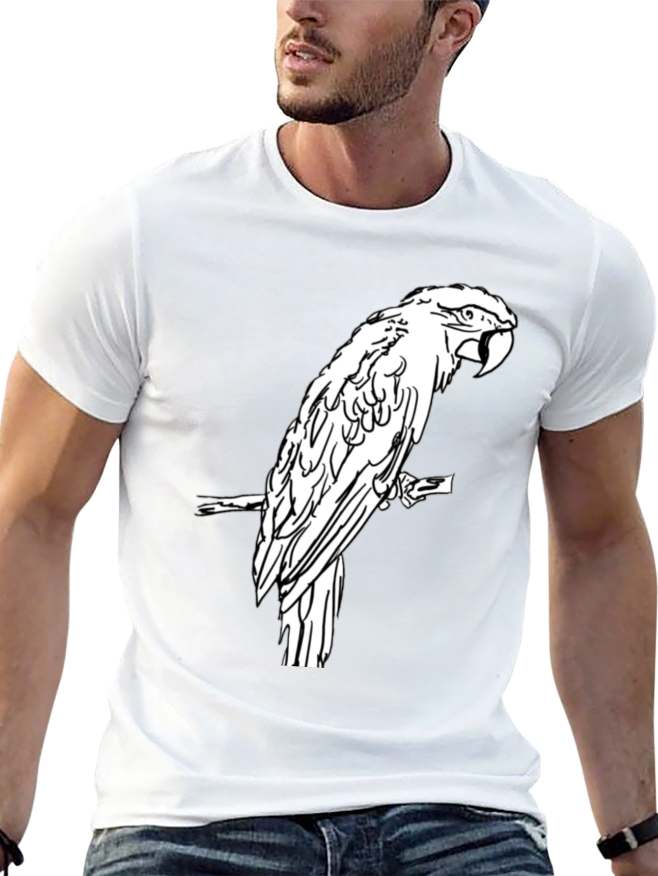 Black Black T-Shirt with White Parrot Graphic view 13