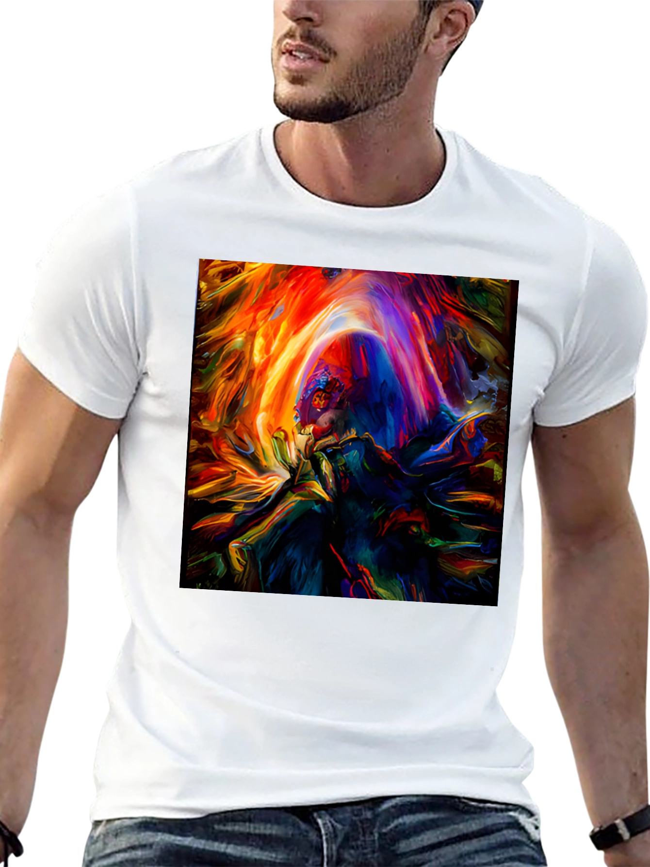 Black Vibrant Abstract Art Graphic Print Black T-Shirt view 13