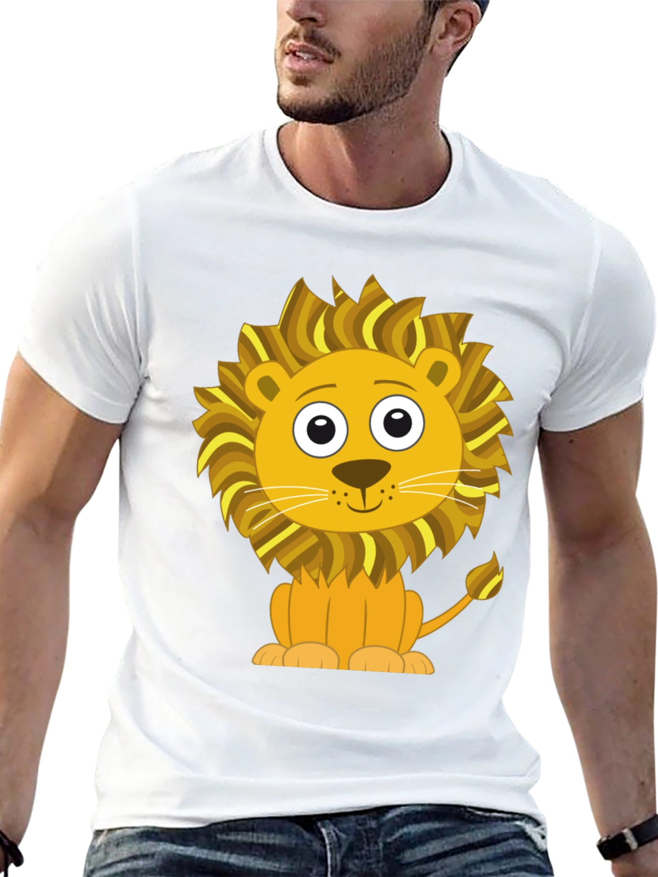 Black Cute Cartoon Lion Graphic T-Shirt - Black Cotton Tee view 13