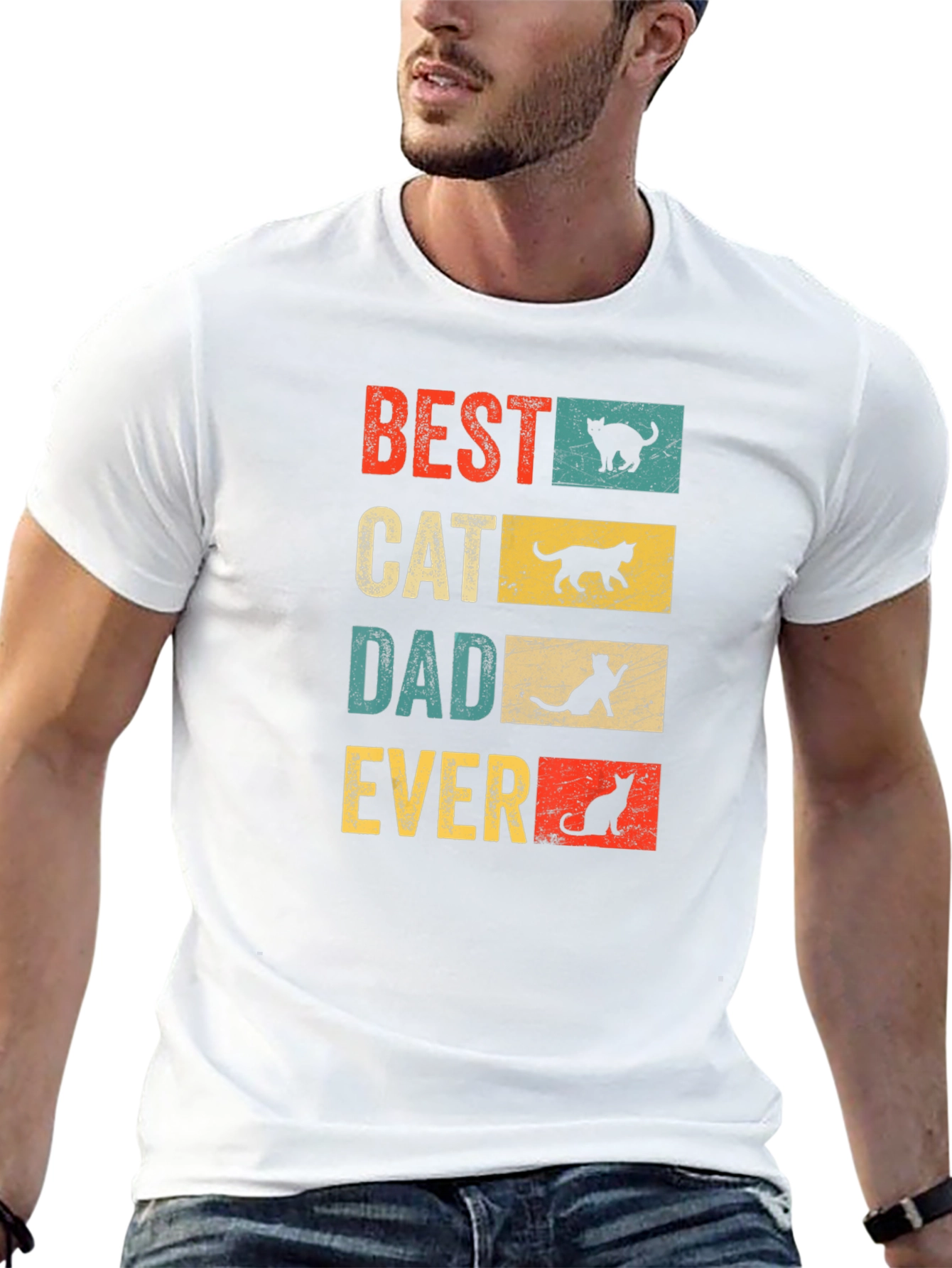 Black Best Cat Dad Ever T-Shirt - Vintage Design view 13