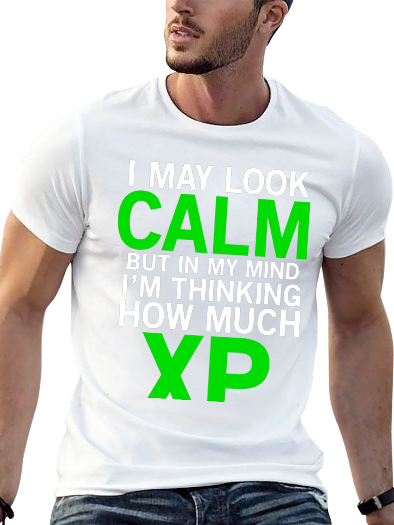 Black Calm Gamer T-Shirt - Thinking About XP! view 13