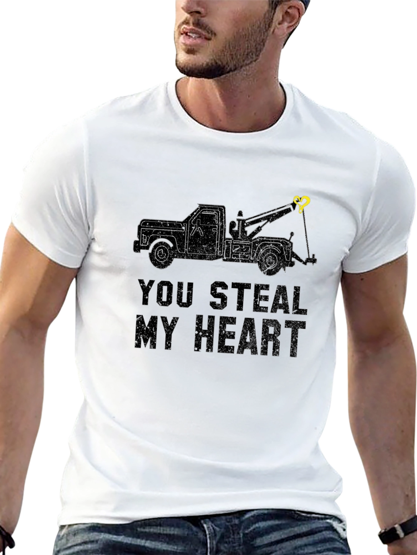 Black You Steal My Heart Tow Truck Graphic T-Shirt view 13