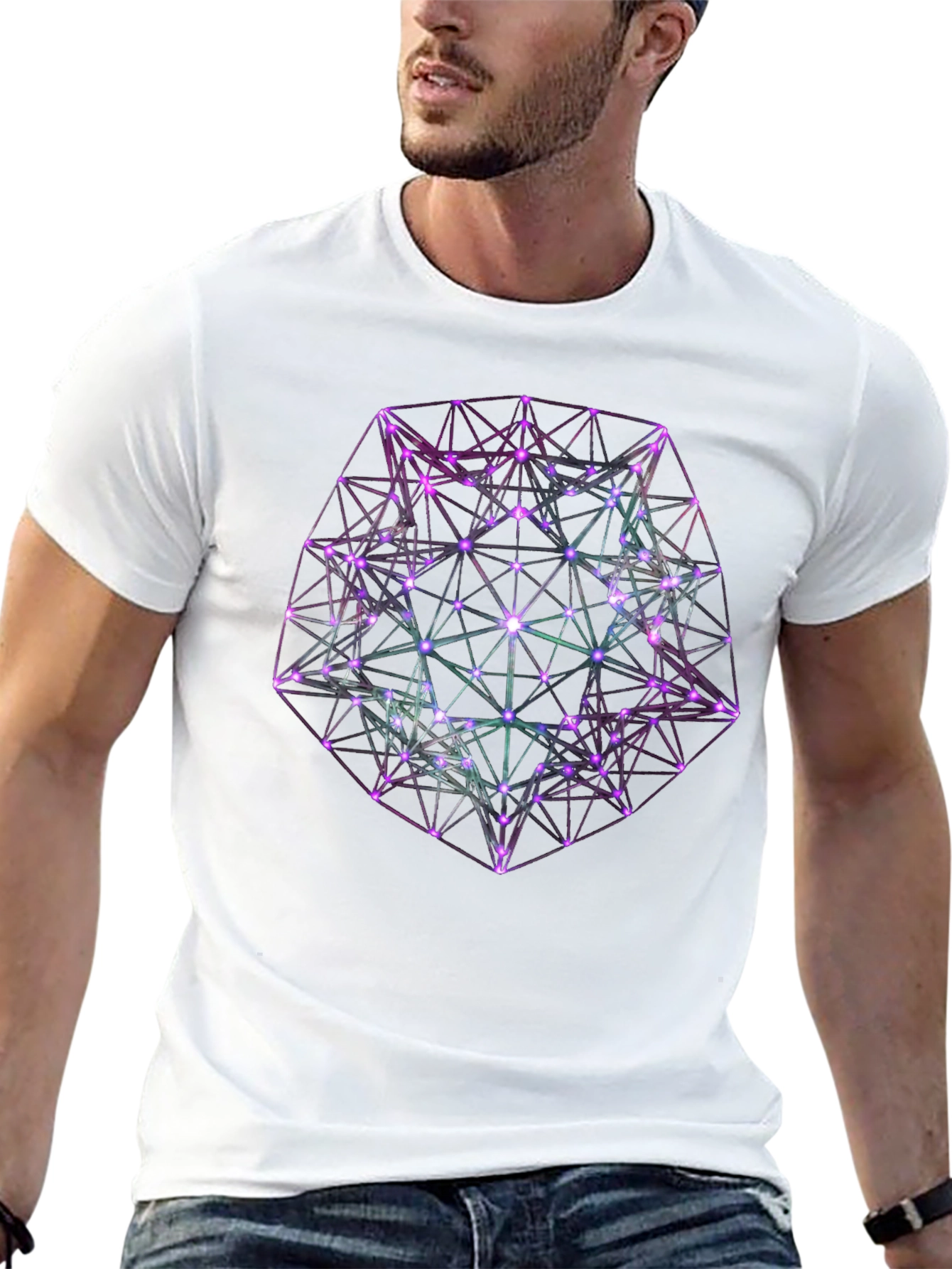 Black Geometric Neon Graphic Black T-Shirt view 13