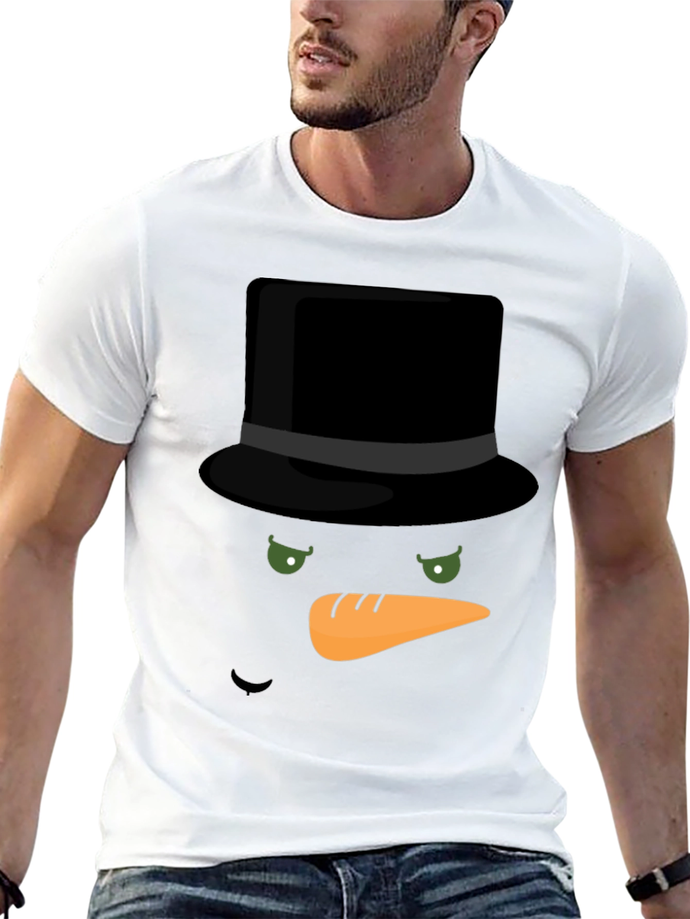 Black Snowman Face T-Shirt - Holiday Festive Apparel view 13
