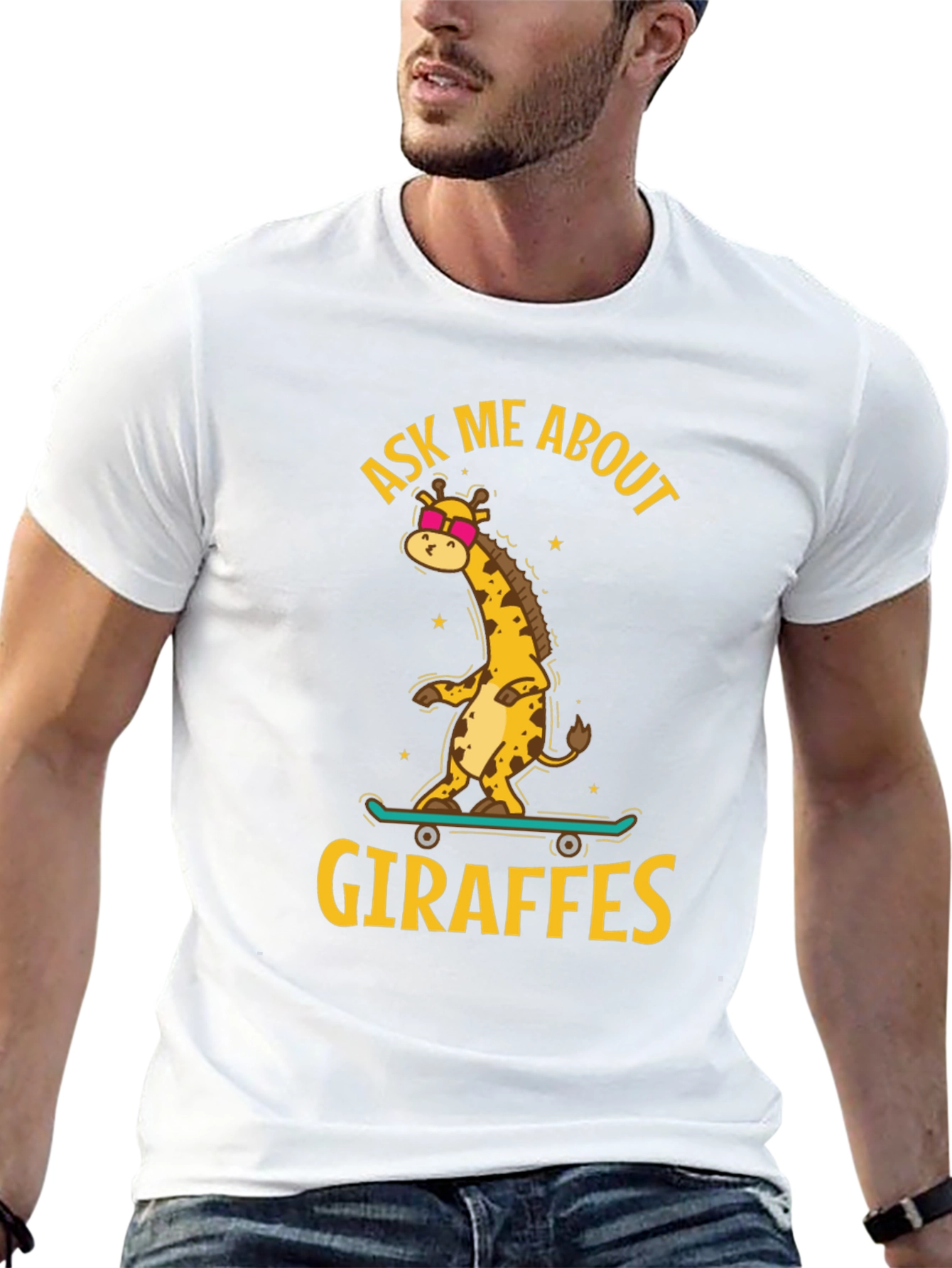 Black Cool Giraffe Skateboard T-Shirt view 13