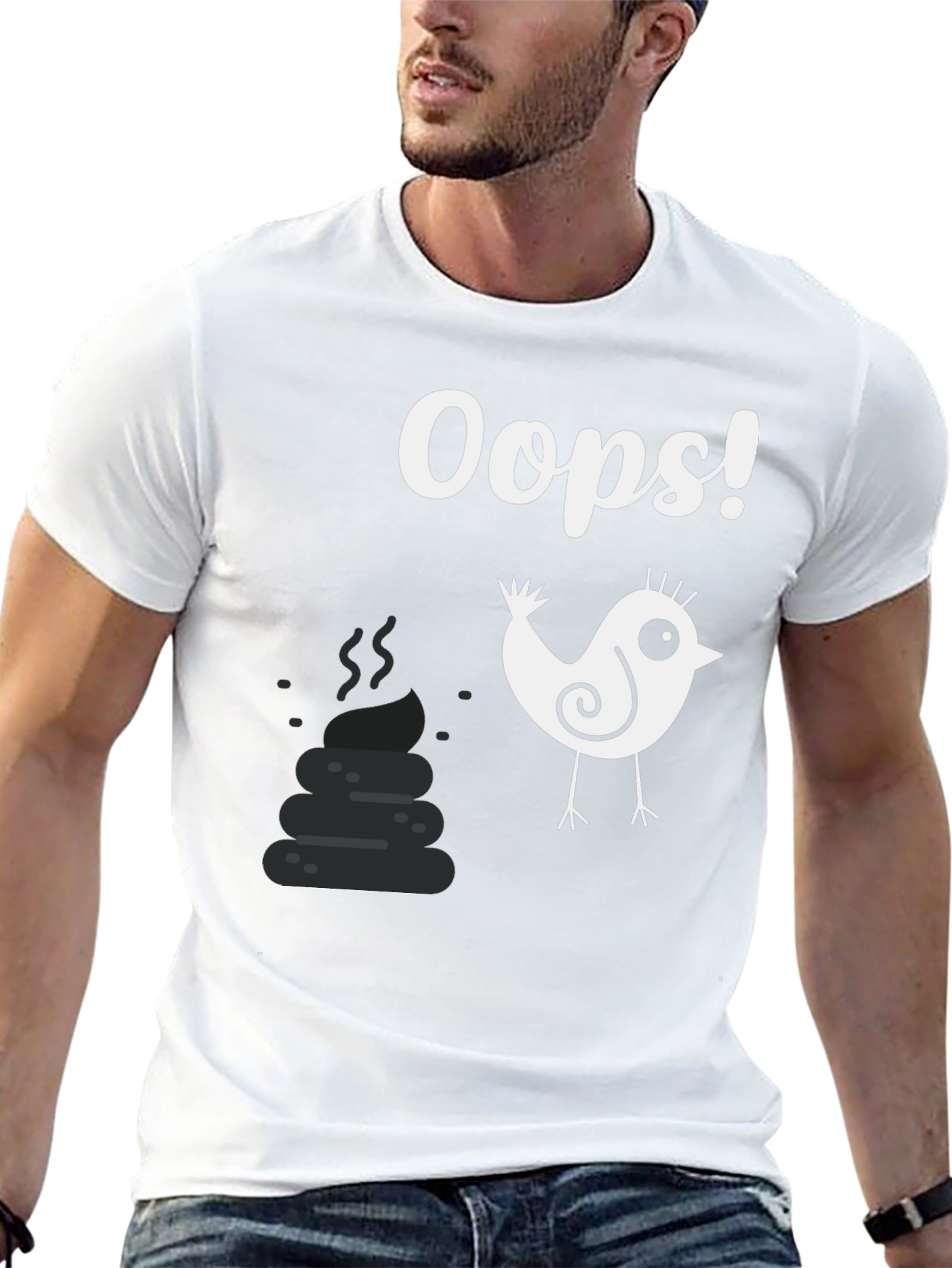 Black Oops! Bird Poop Graphic Tee - Funny Casual T-Shirt view 13