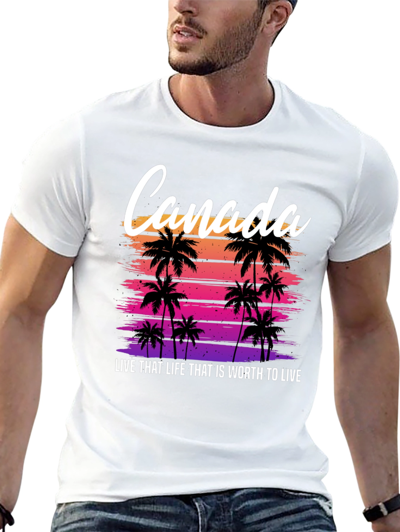 Black Canada Sunset Palm Tree T-Shirt - Live That Life Tee view 13