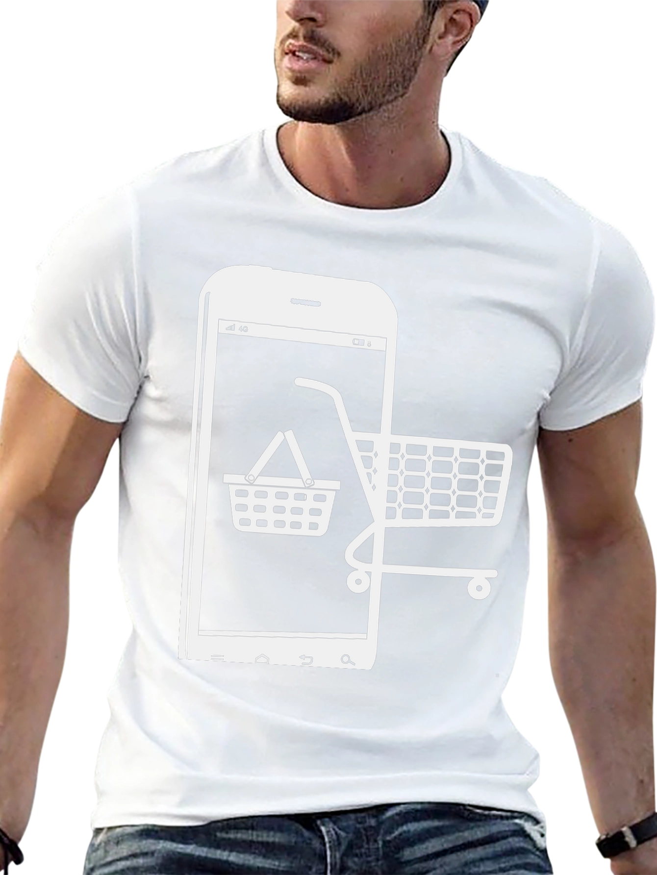Online Shopping Tee - Smartphone & Cart Design - 13
