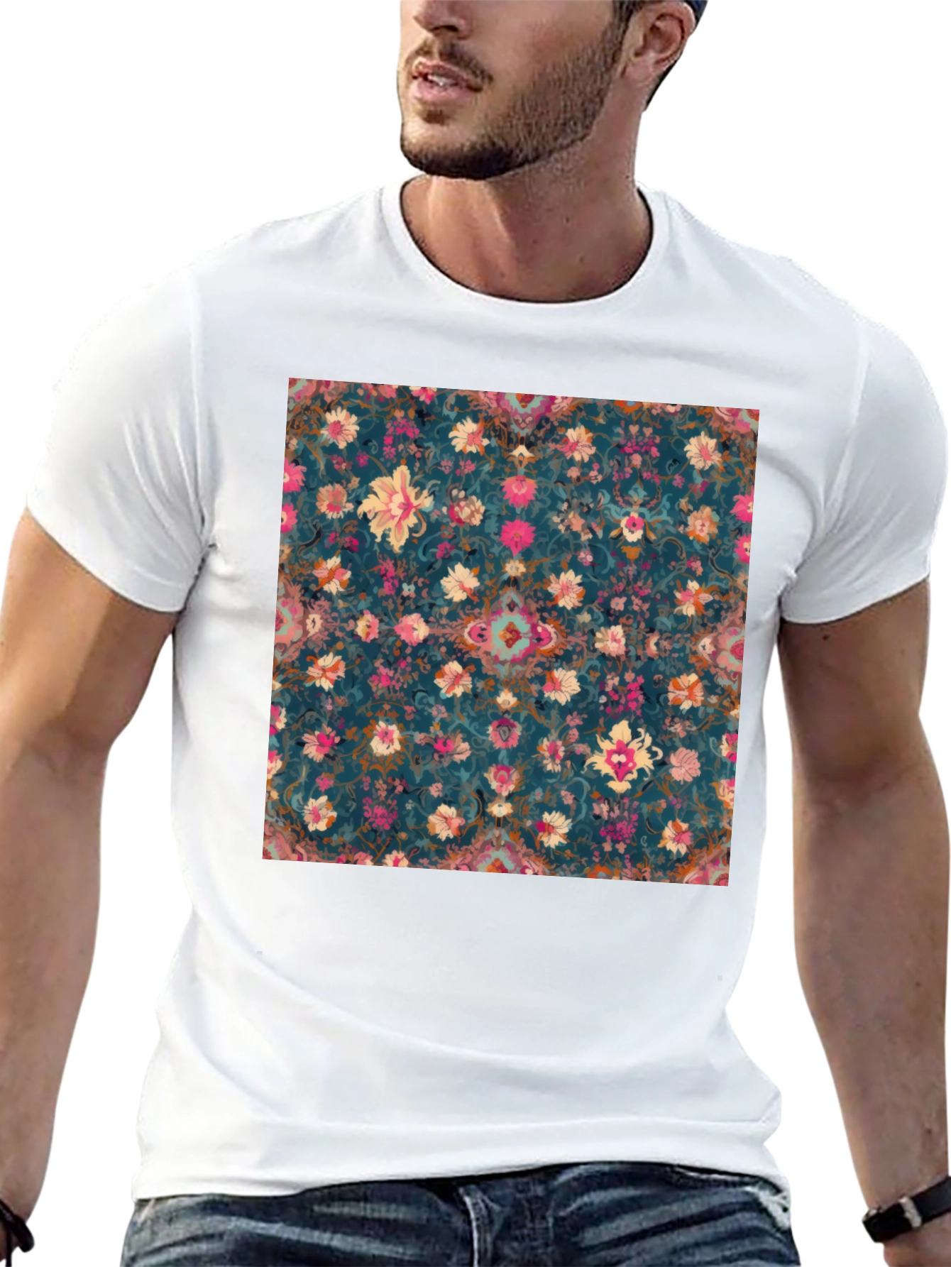 Black Floral Pattern Black T-Shirt view 13