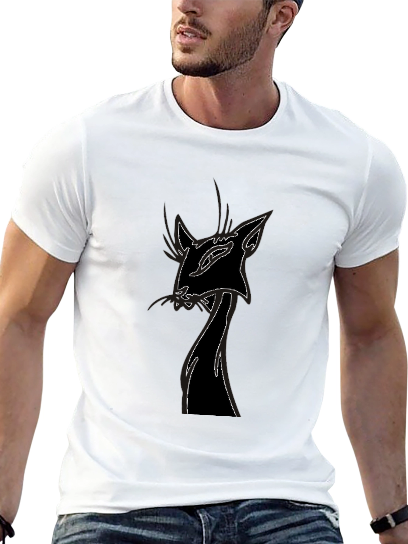 Black Men's Black Cat Graphic T-Shirt - Unique Design view 13