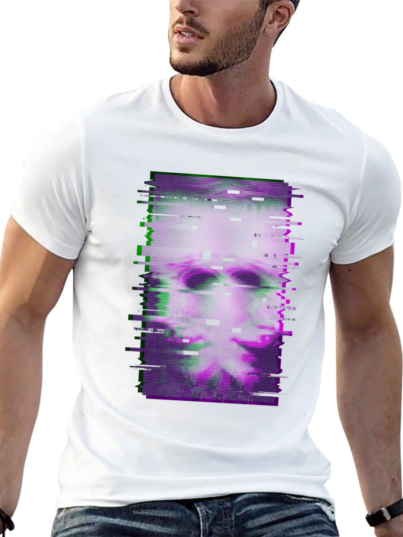 Black Glitch Art Graphic Tee - Dark Aesthetic T-Shirt view 13