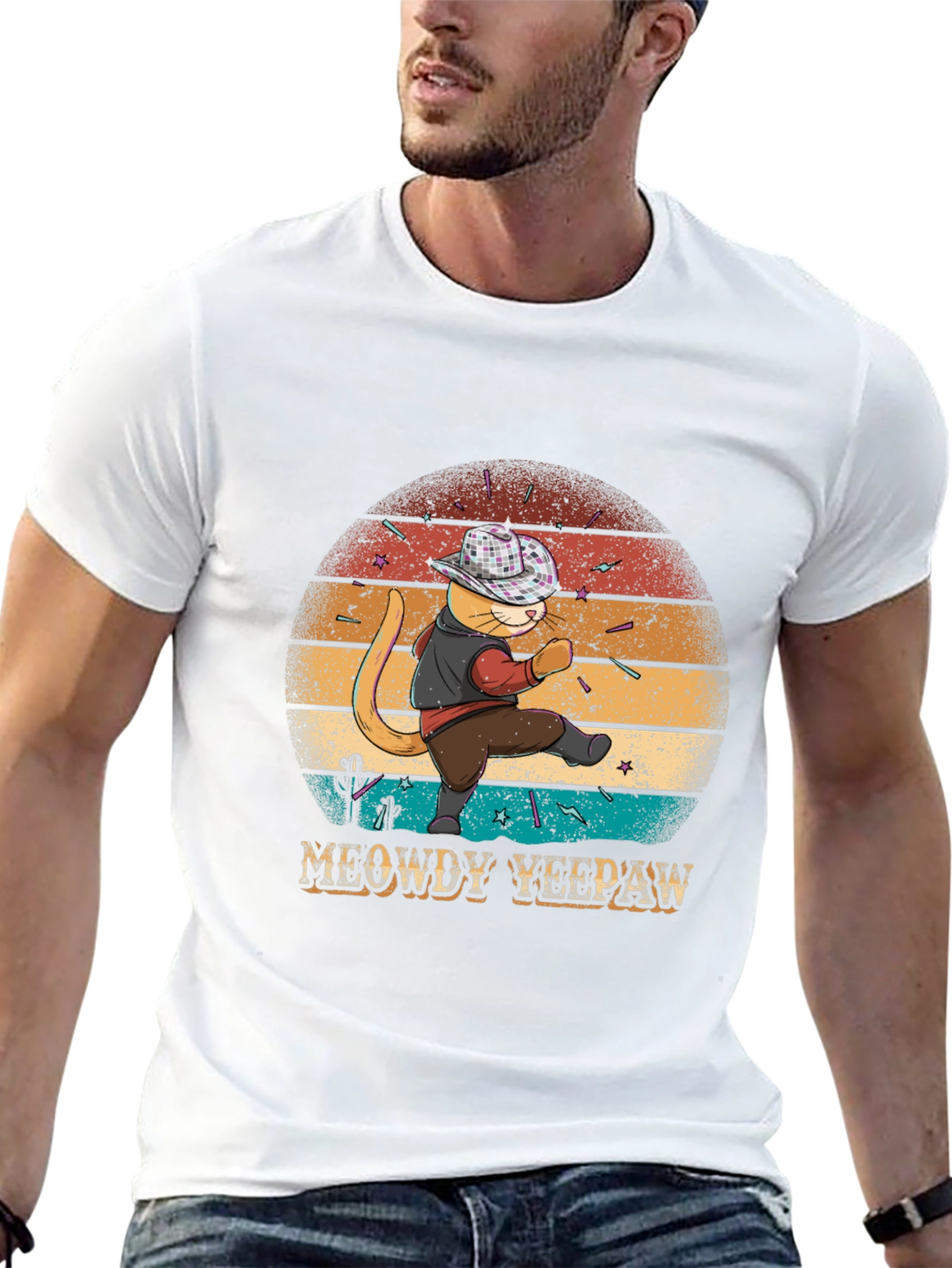 Black Meowdy Yee Paw T-Shirt - Cowboy Cat Tee view 13