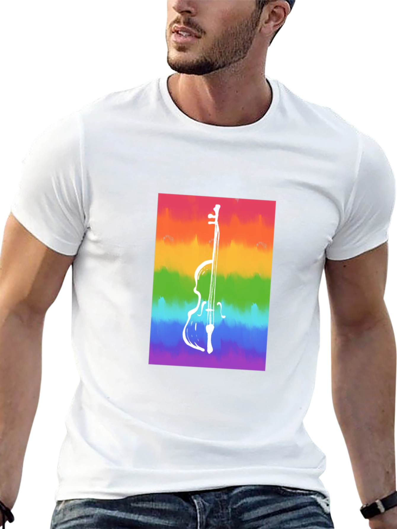Black Rainbow Cello Graphic Tee - Black Cotton Casual Shirt view 13