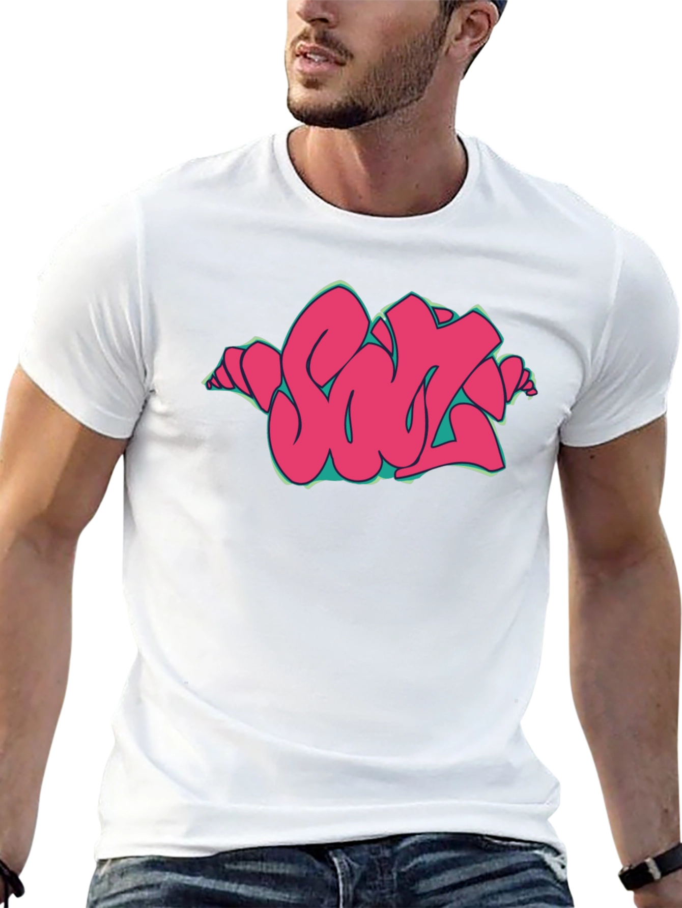 Black Graffiti Style Pink Graphic Print Black T-Shirt view 13
