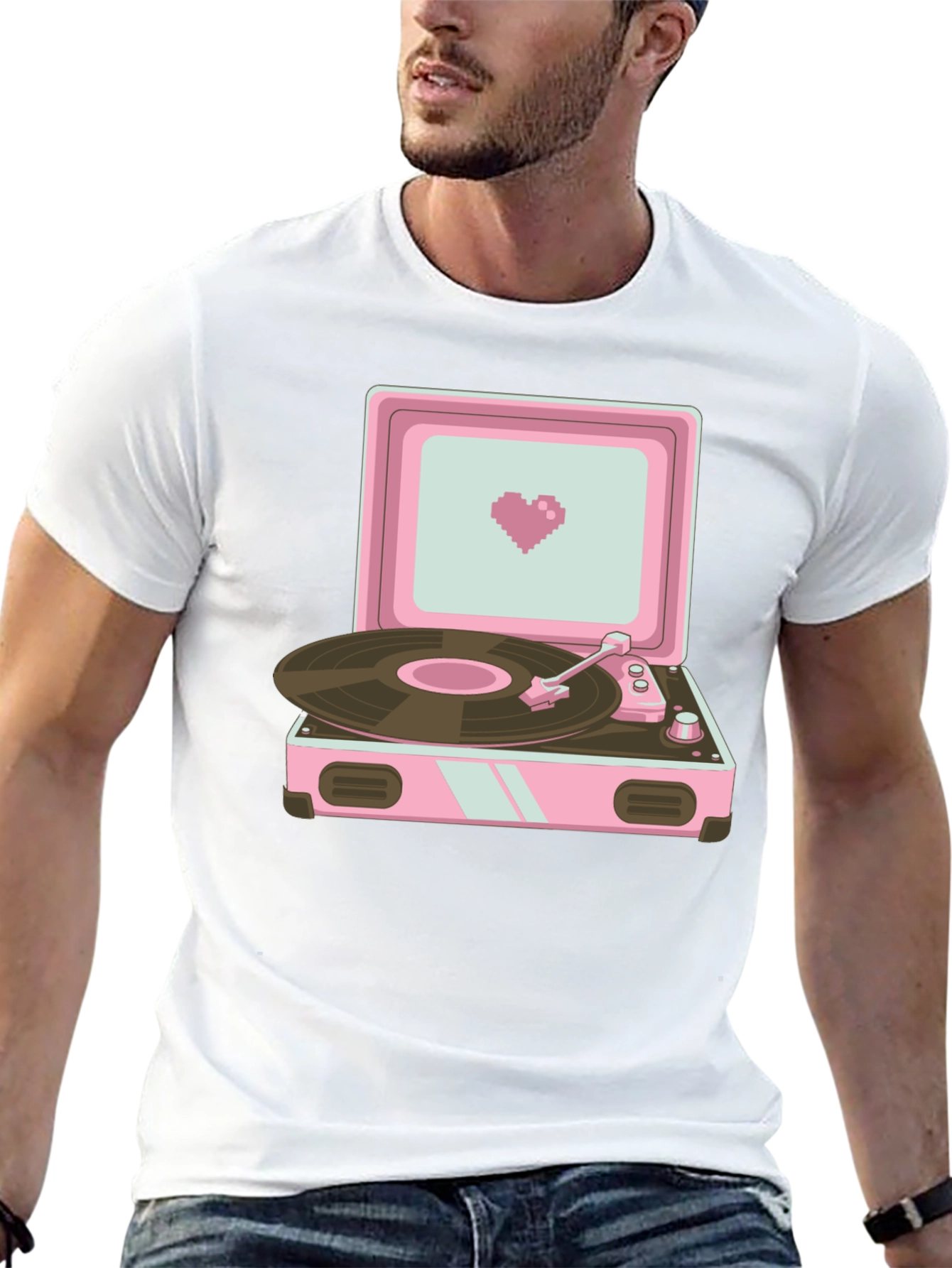 Black Retro Record Player Graphic T-Shirt view 13