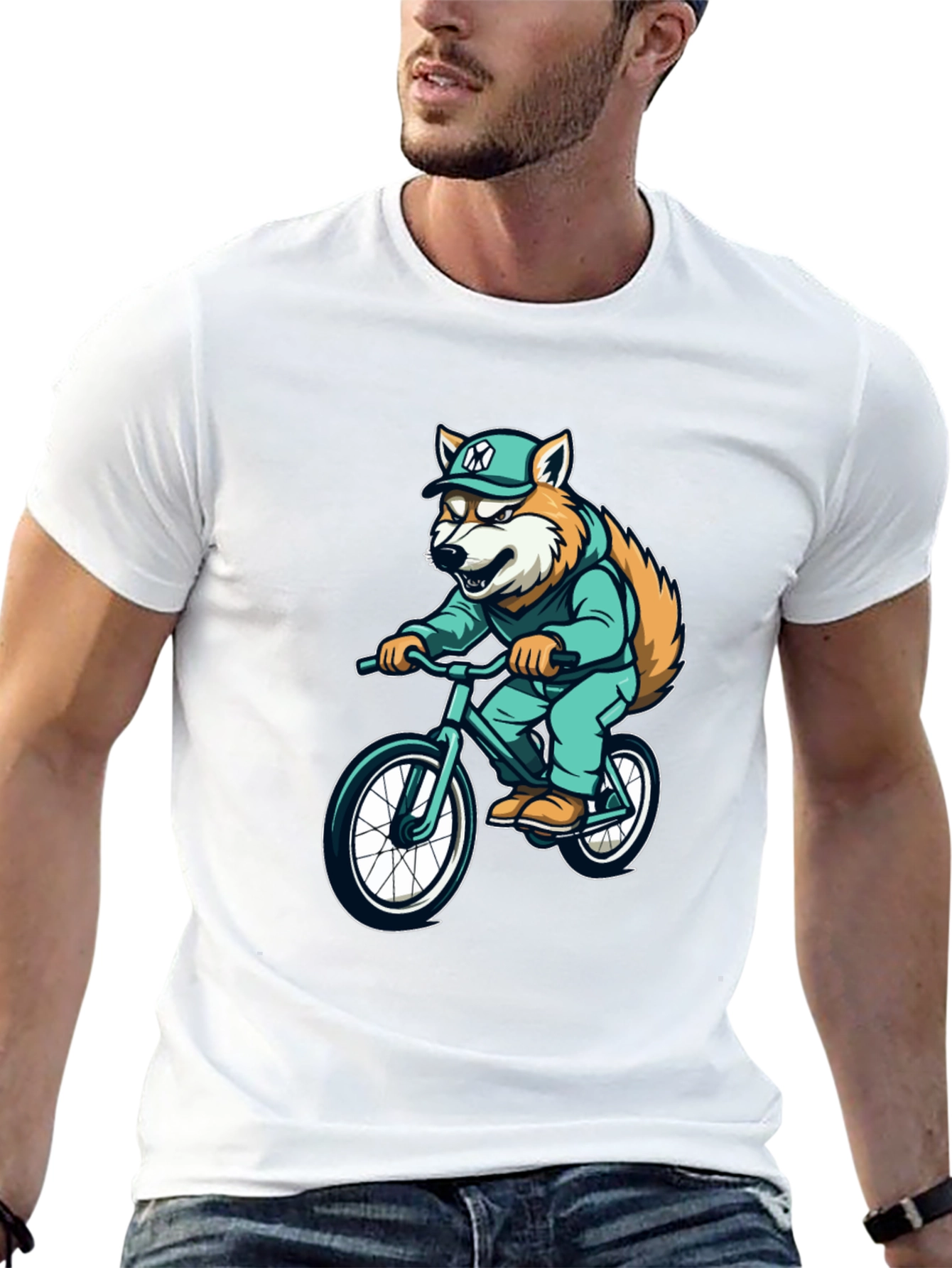 Black Cool Fox Biker Graphic Tee - Trendy Style view 13