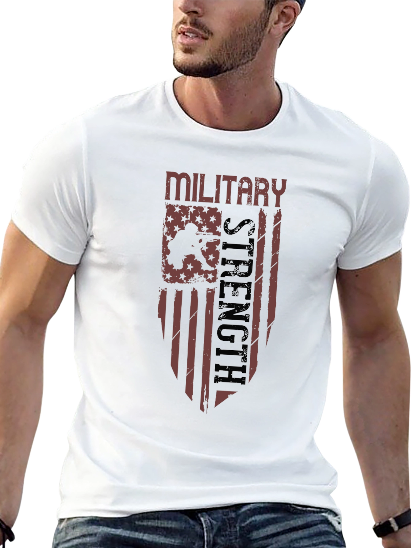 Military Strength Graphic Tee - Patriotic Design - 13
