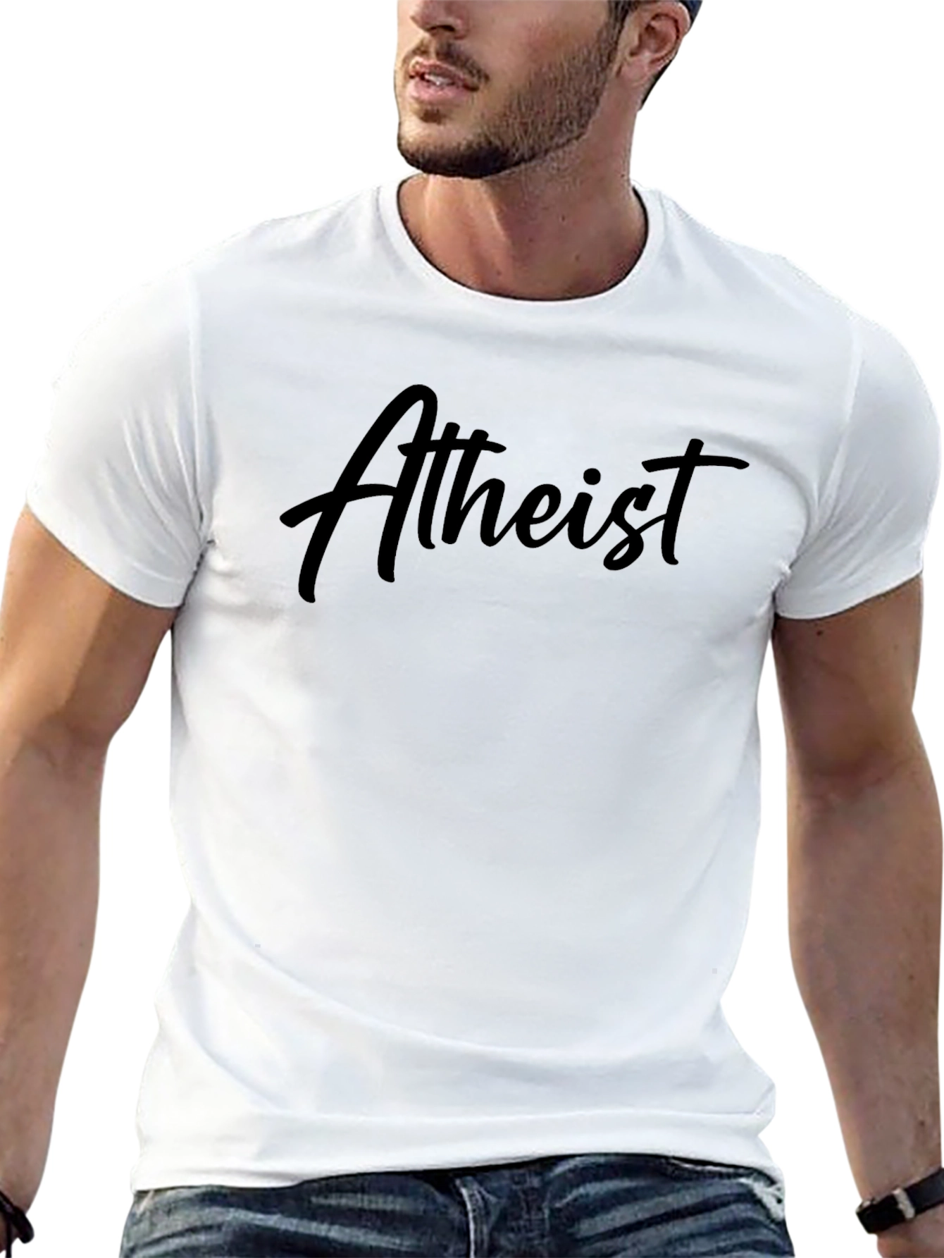 Black Atheist Statement T-Shirt - Black Crew Neck view 13