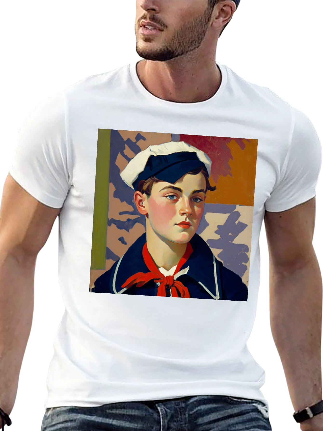 Black Vintage Sailor Portrait Black T-Shirt view 13