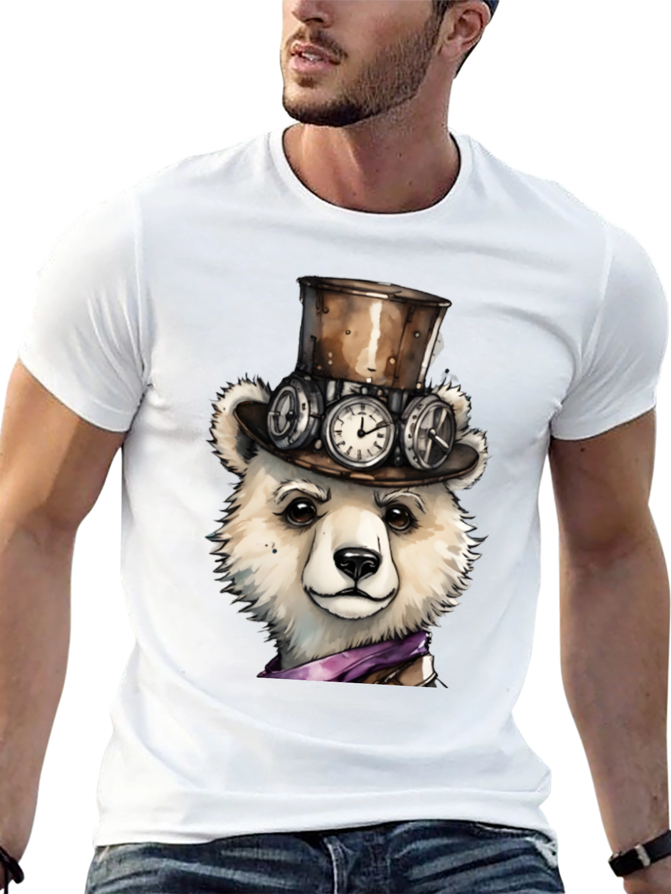Black Steampunk Polar Bear Graphic Tee view 13