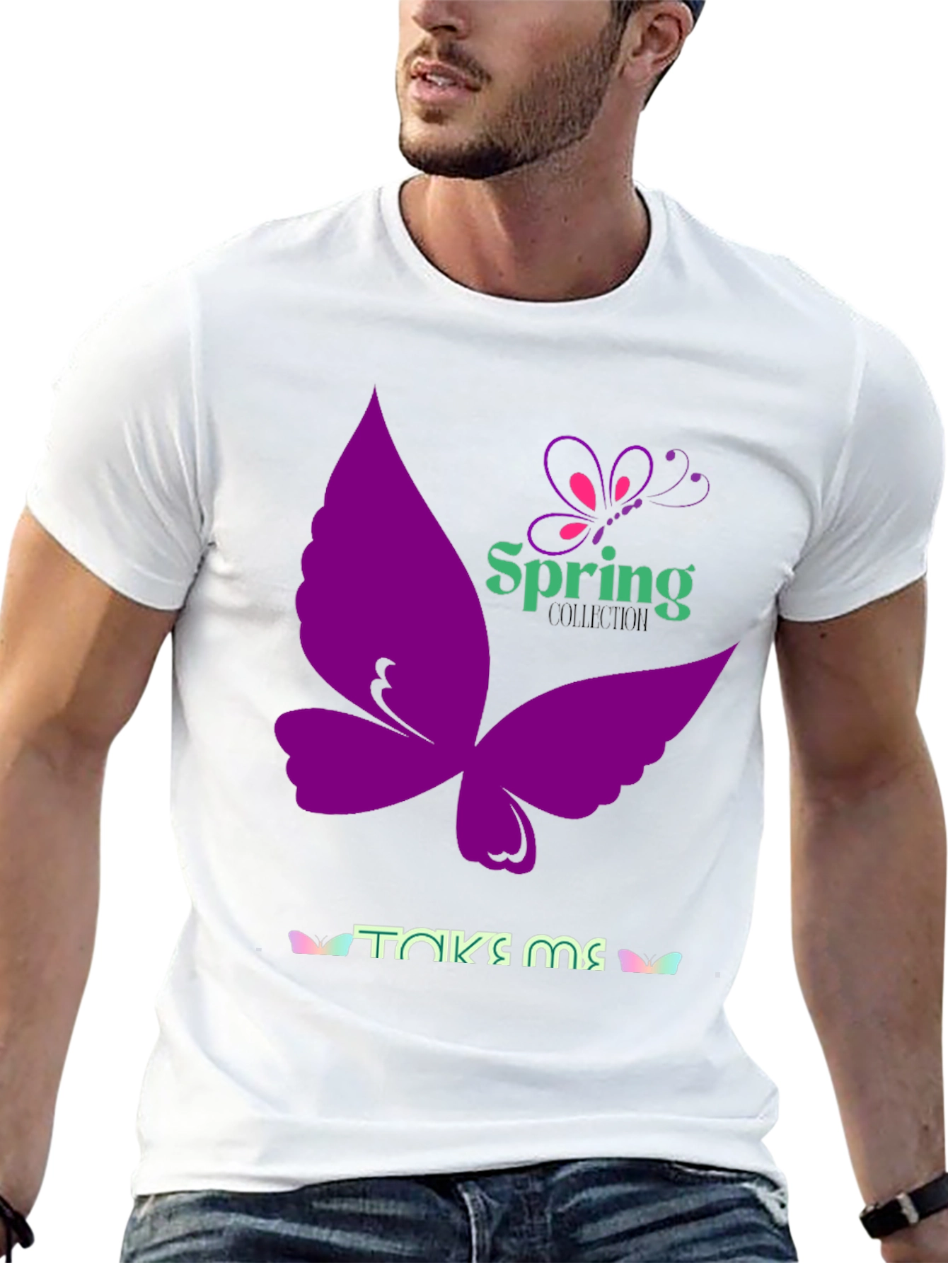 Black Spring Butterfly Black T-Shirt view 13