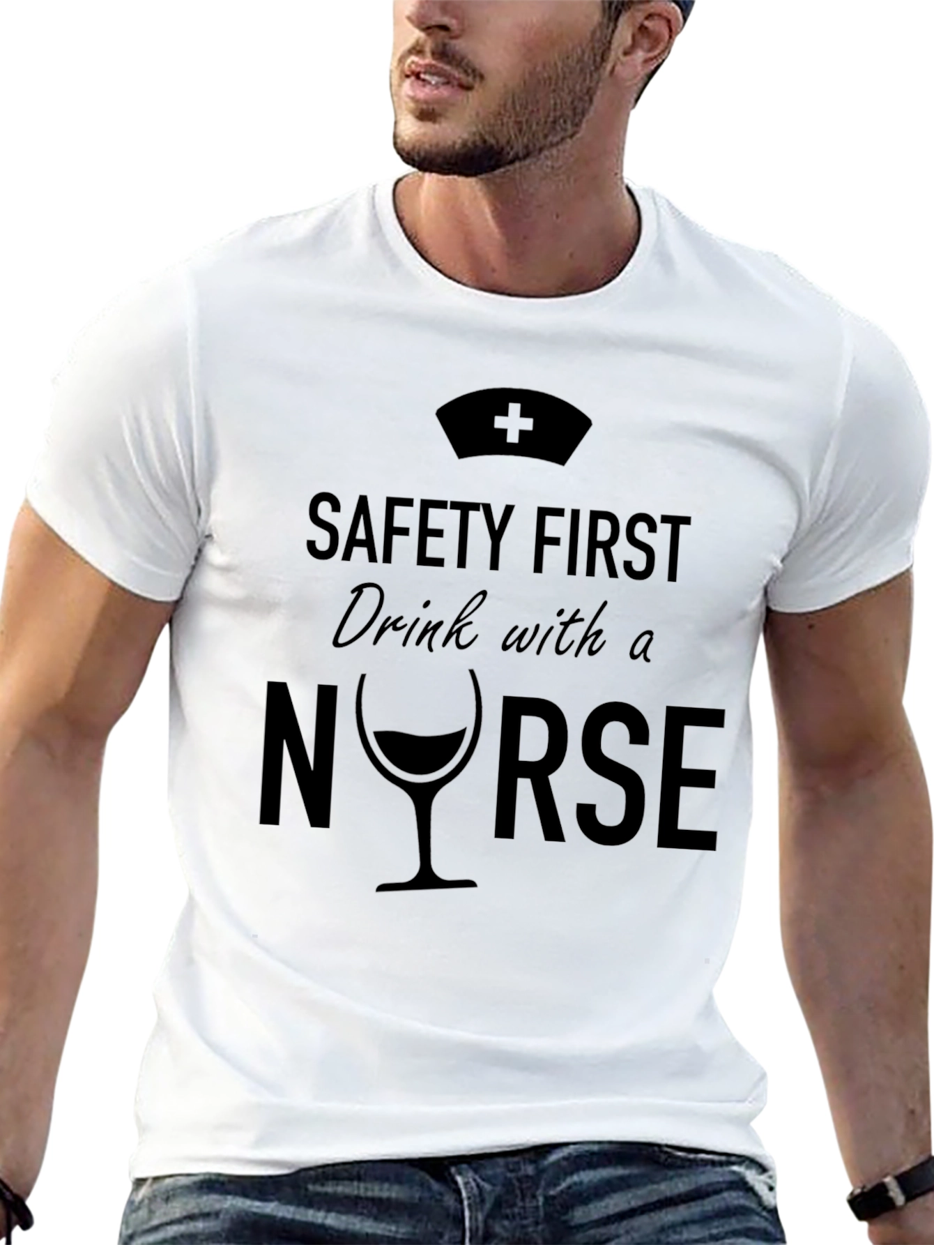 Black Safety First Drink With A Nurse T-Shirt view 13