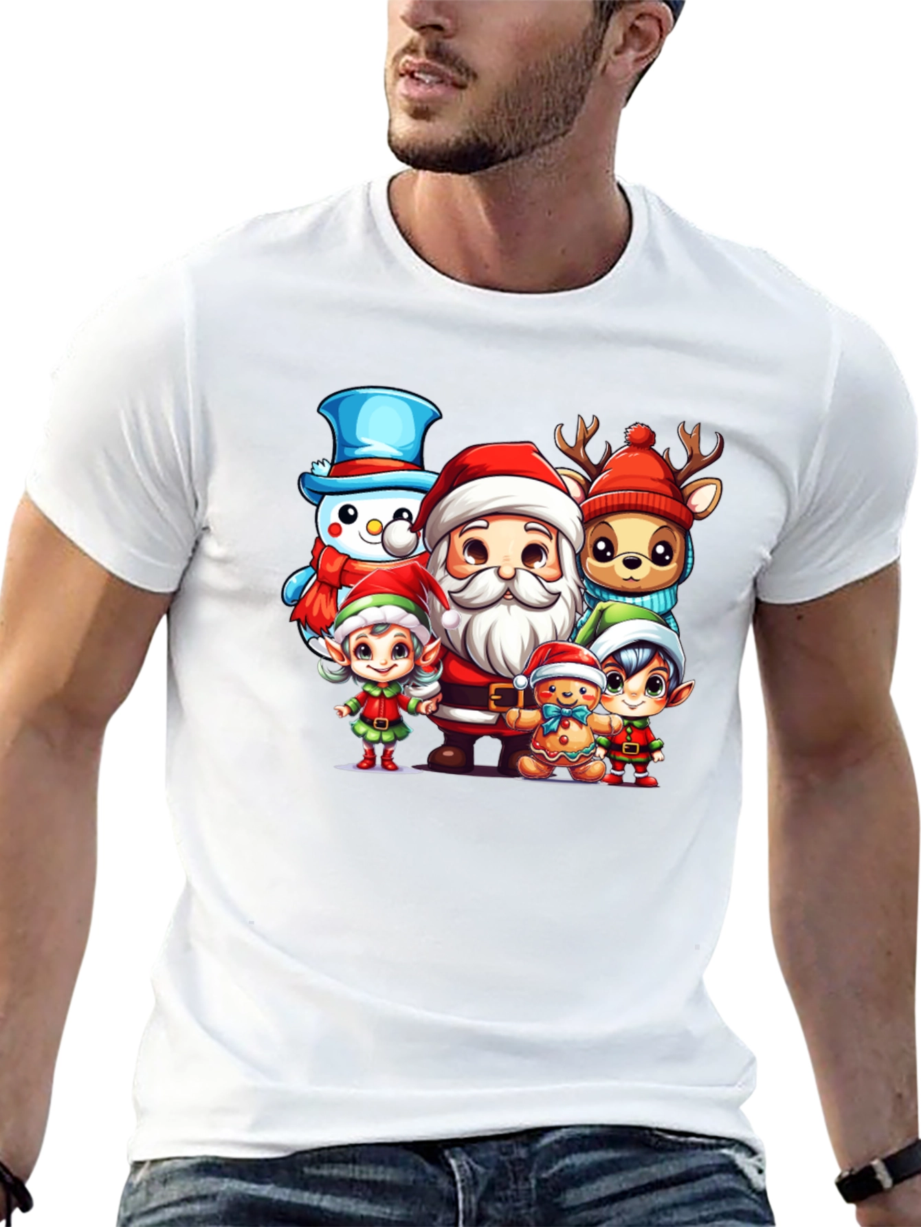 Black Festive Christmas Cartoon Crew Black T-Shirt view 13