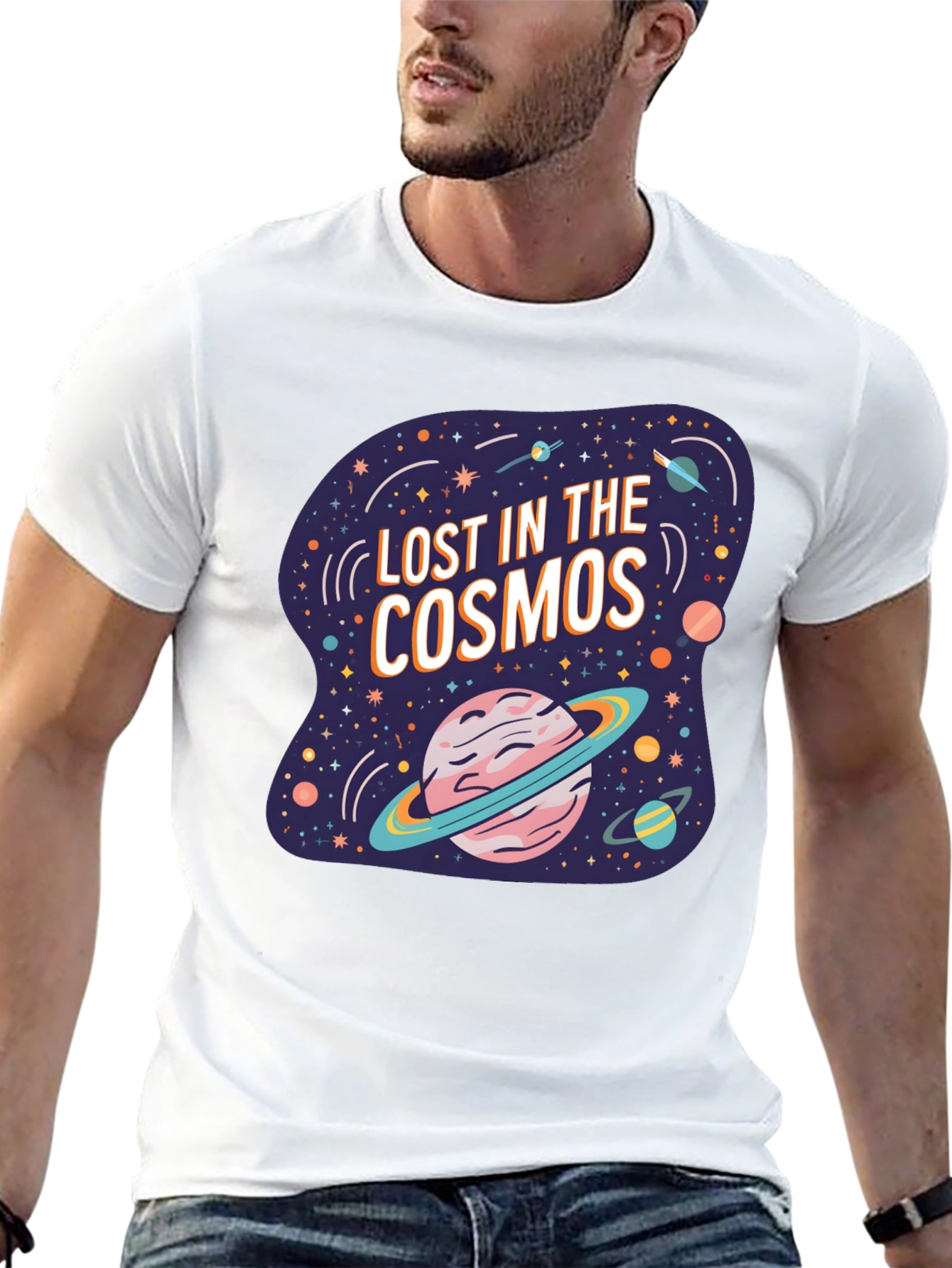 Black Lost in the Cosmos Graphic Tee - Black Cotton T-Shirt view 13