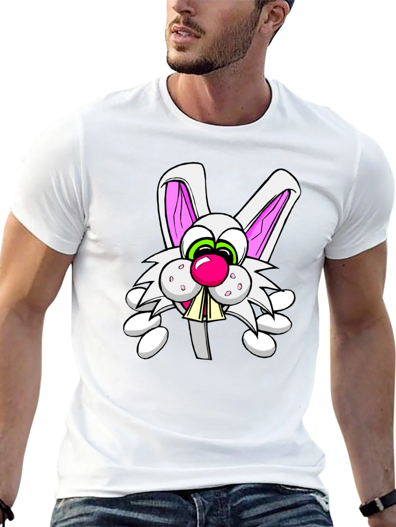Black Cartoon Rabbit Graphic Tee - Funny Bunny T-Shirt view 13