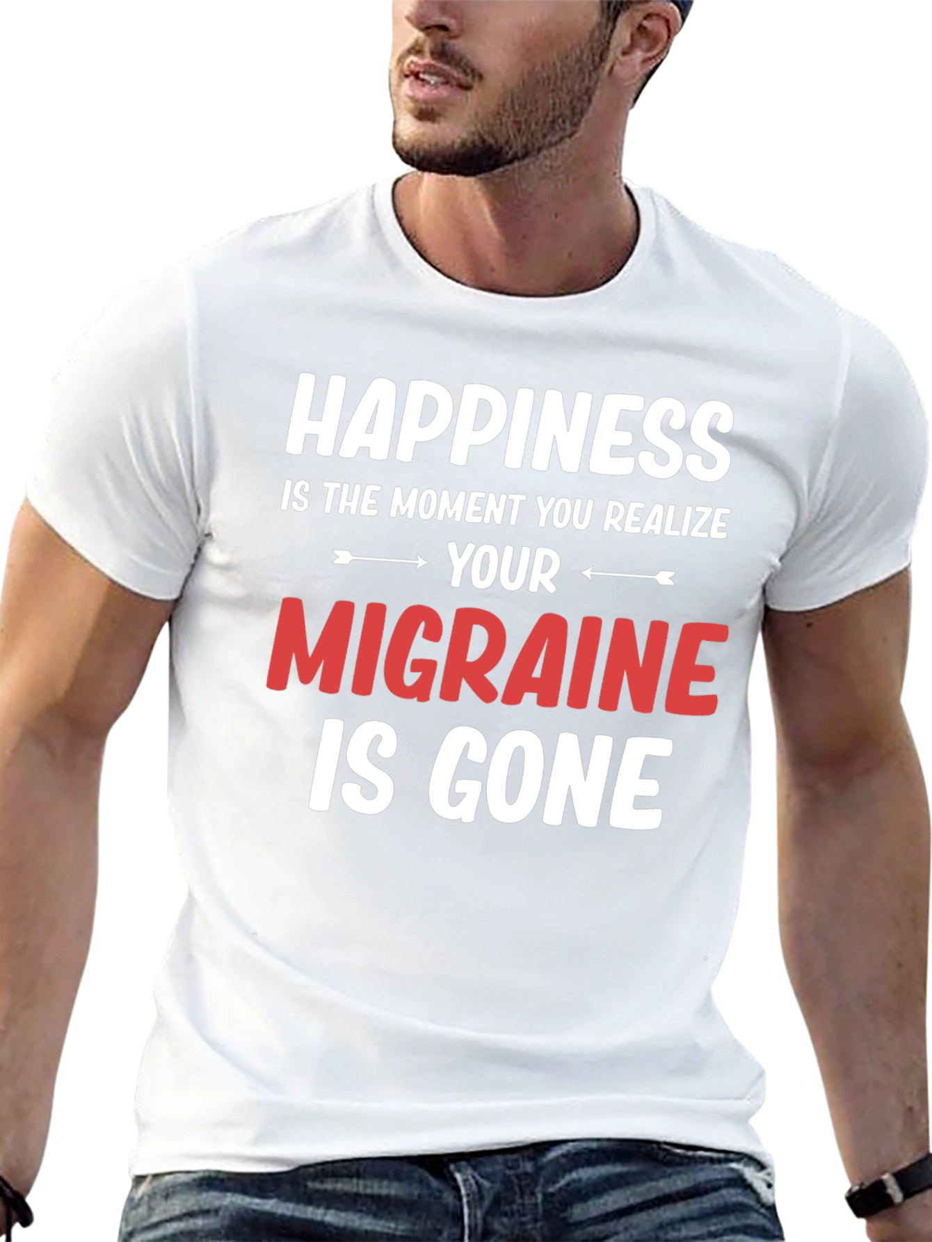 Black Happiness Migraine Gone T-Shirt Funny Relief Tee view 13