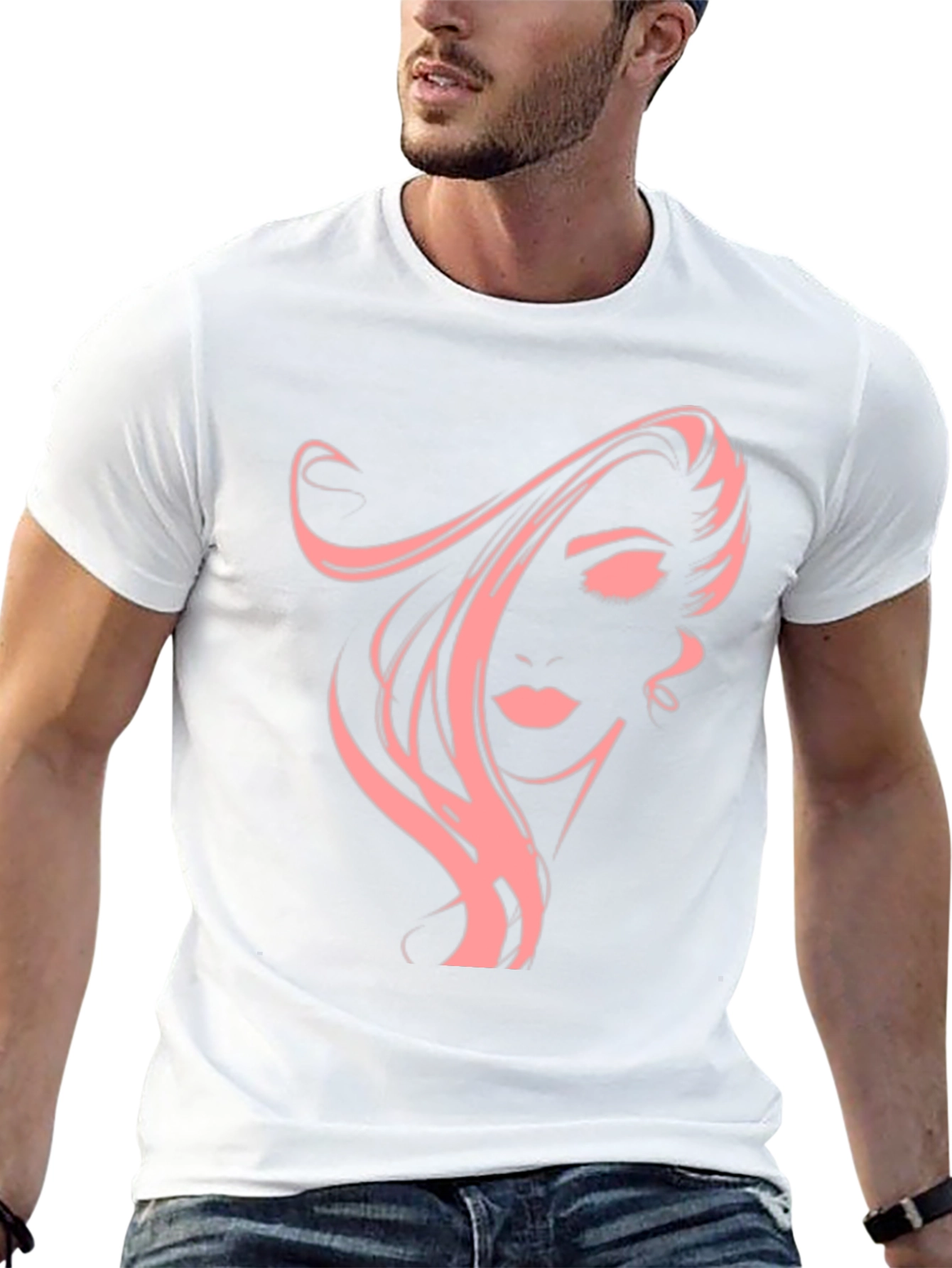 Black Stylish Black T-Shirt with Pink Woman Portrait Graphic view 13