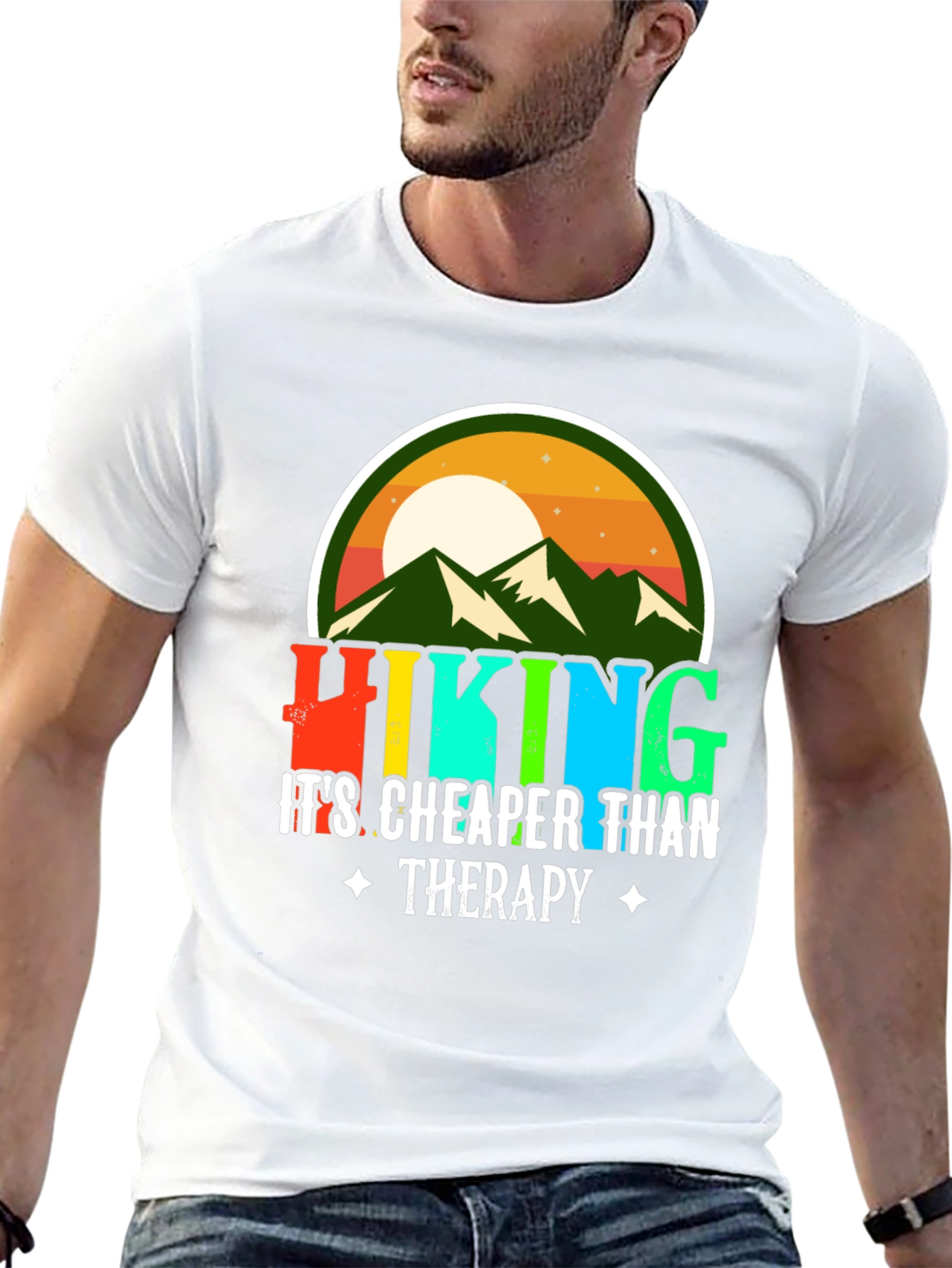 Black Hiking Cheaper Than Therapy Graphic Tee view 13