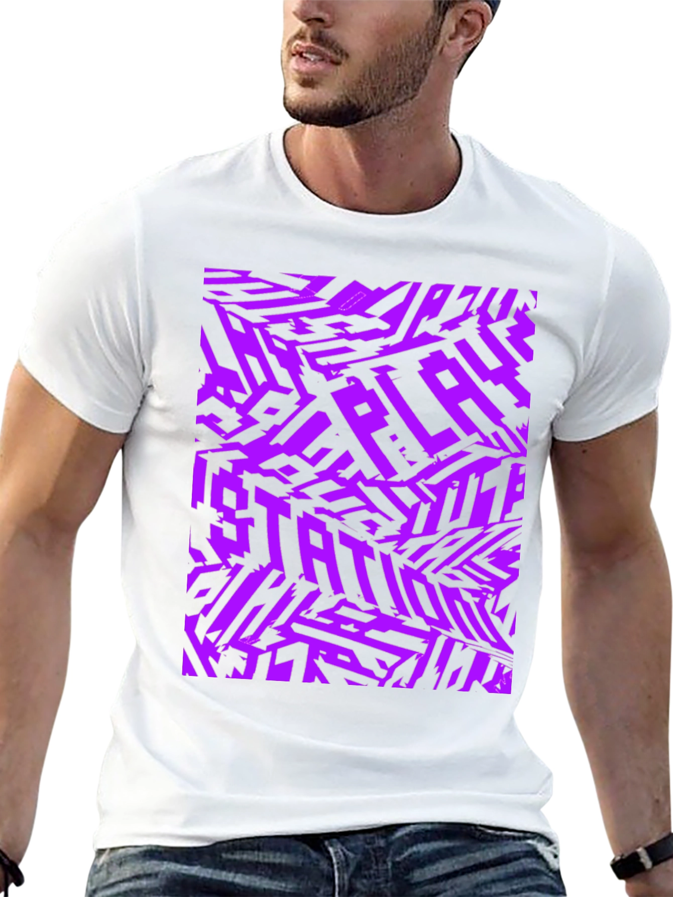 Black Abstract Purple Graphic Print Black T-Shirt view 13