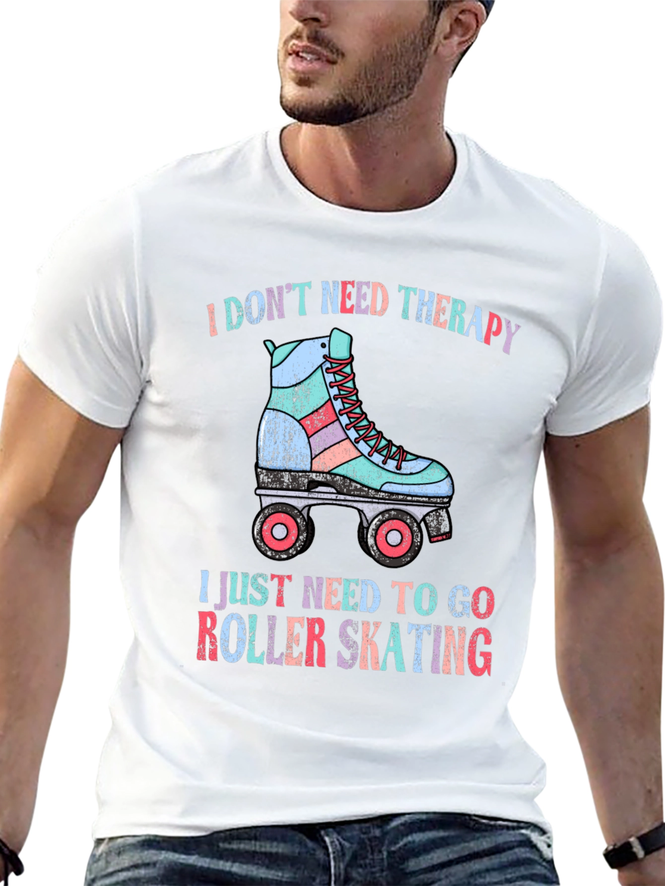 Black I Don't Need Therapy Roller Skating T-Shirt view 13