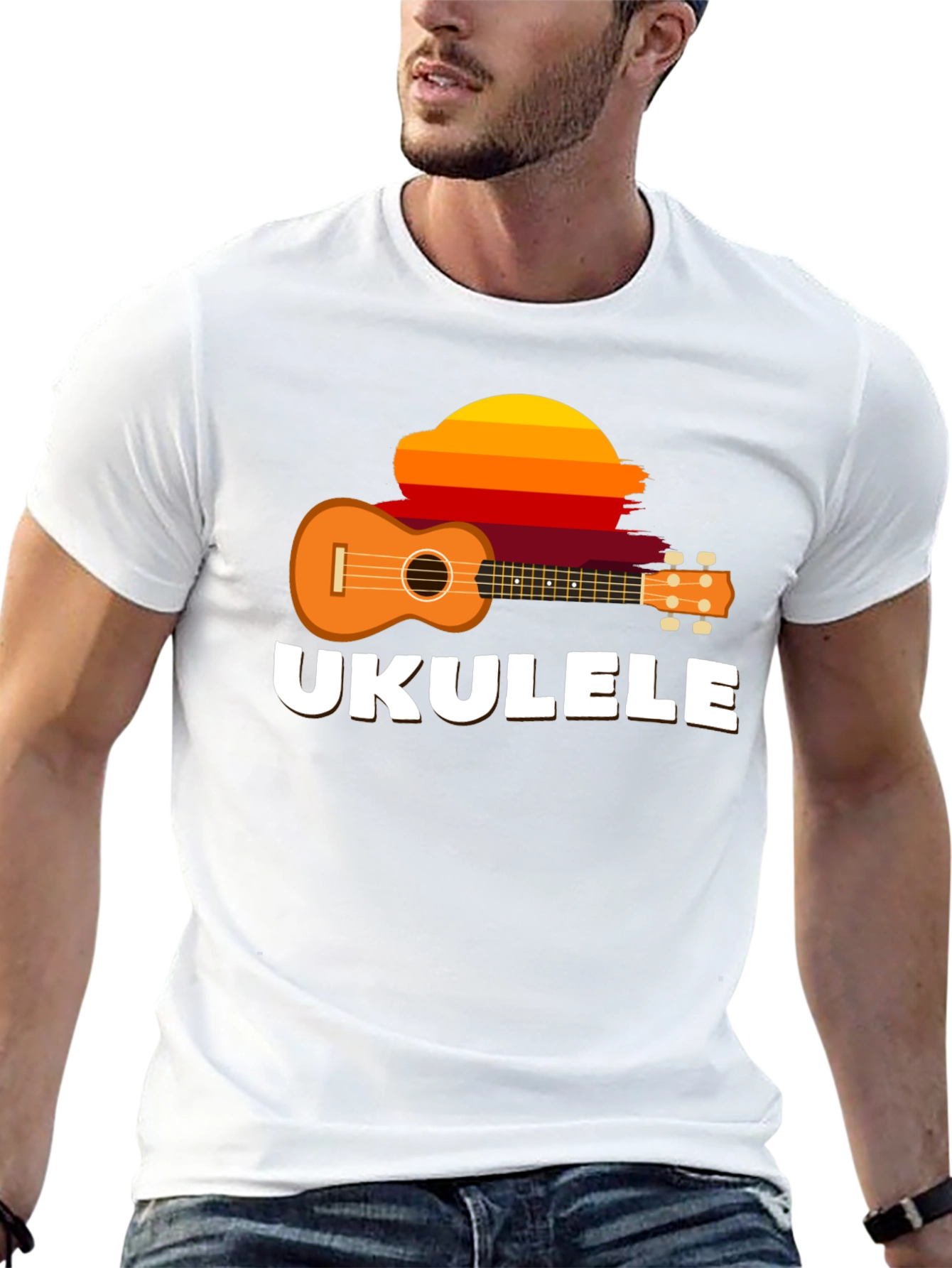 Black Ukulele Sunset Graphic Tee - Black Cotton T-Shirt view 13