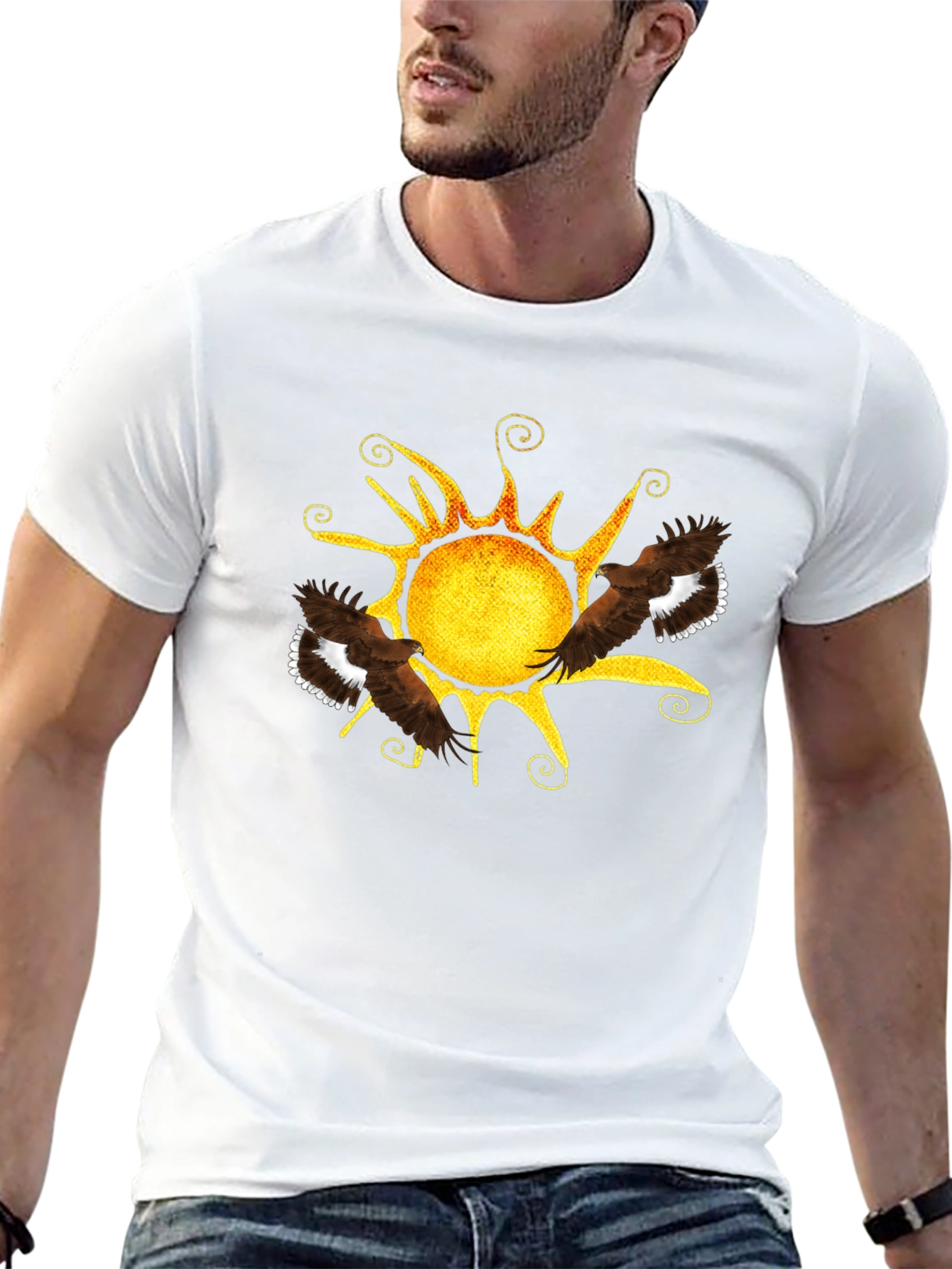 Black Black Tee with Sun & Eagle Design view 13