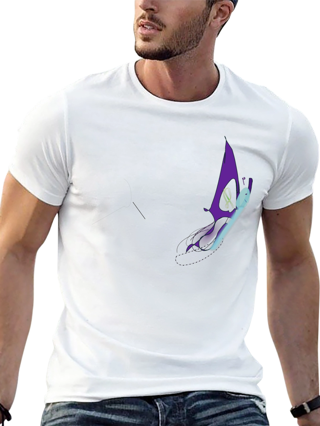 Men's Black Graphic T-Shirt - Purple Butterfly Design - 13
