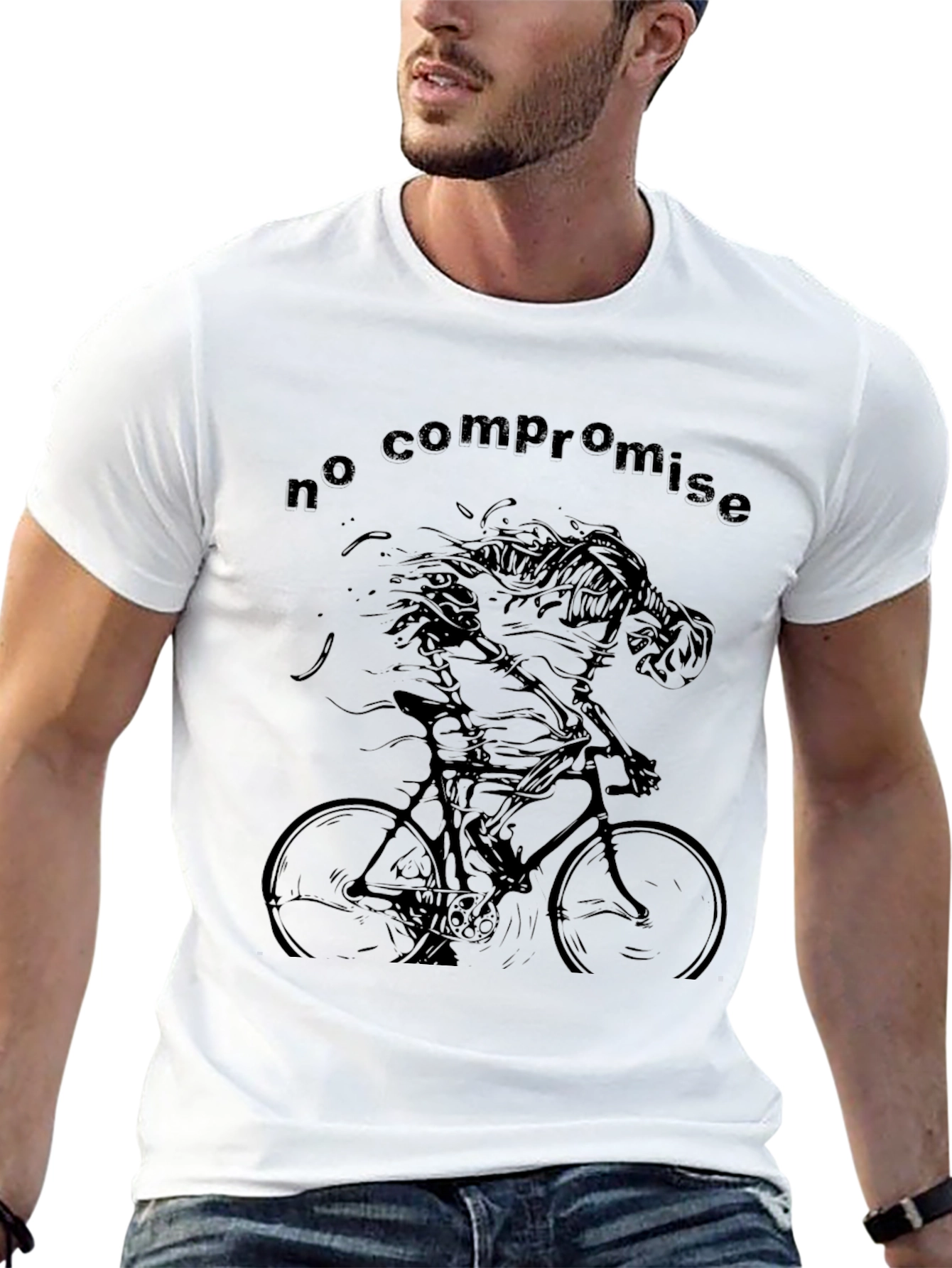 Black No Compromise Skeleton Cyclist Black T-Shirt view 13