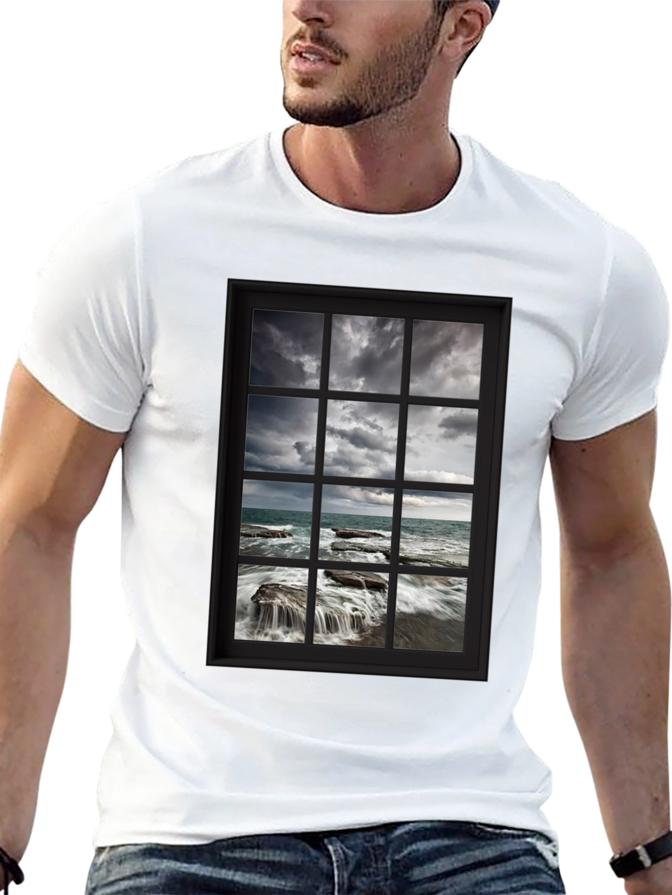 Black Ocean View Window T-Shirt view 13