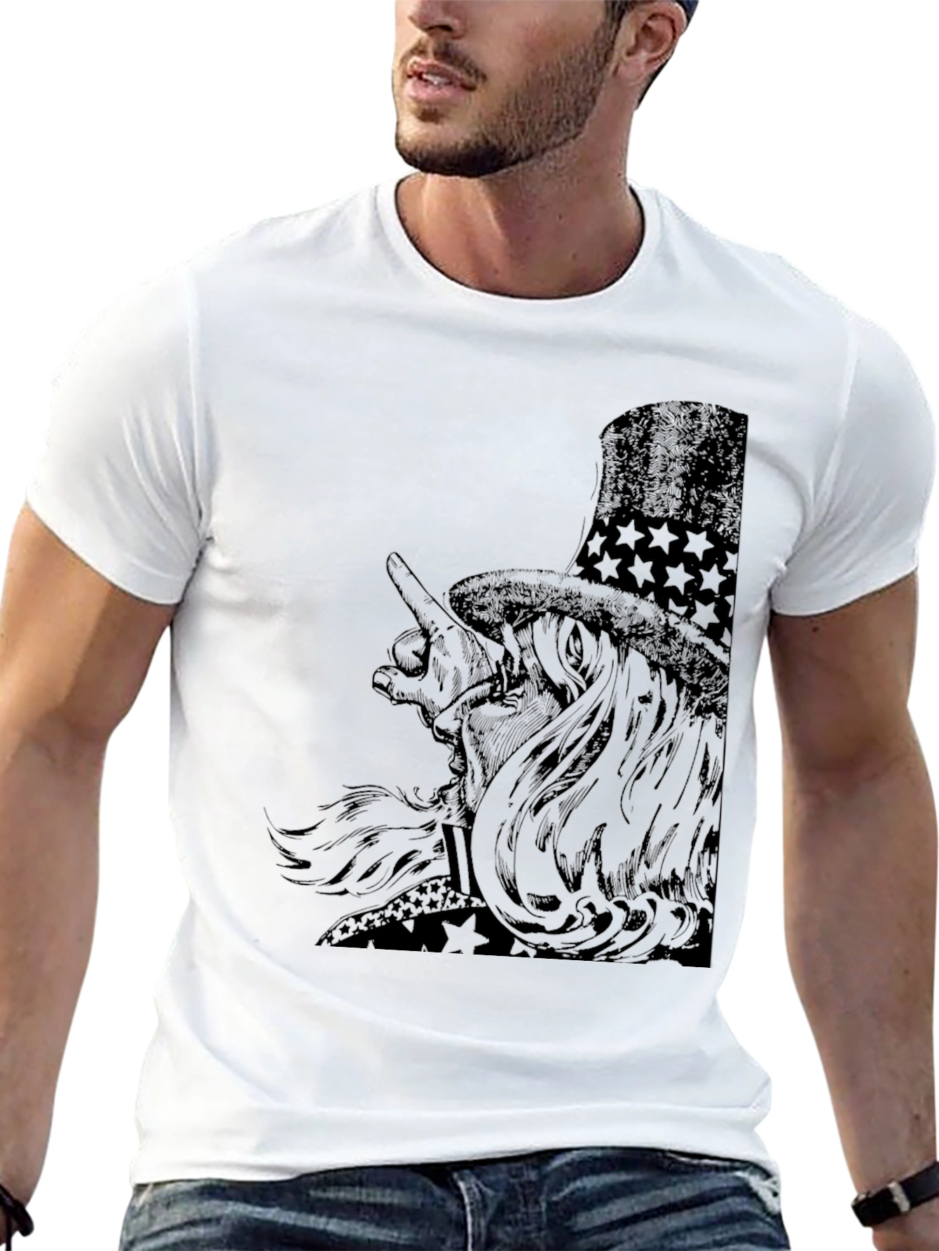 Black Black Graphic T-Shirt with Patriotic Character view 13