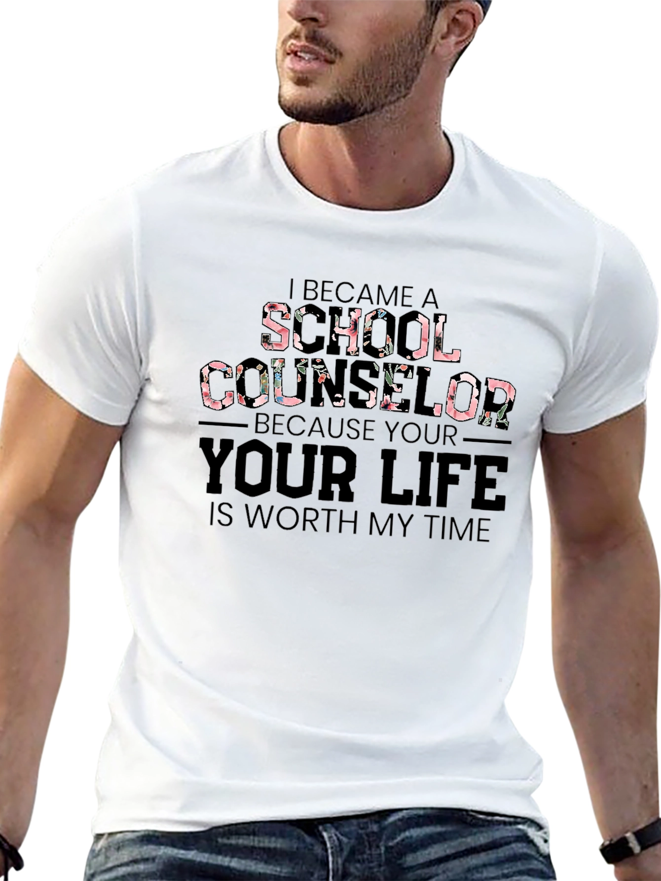 Floral School Counselor T-Shirt - Worth My Time - 13